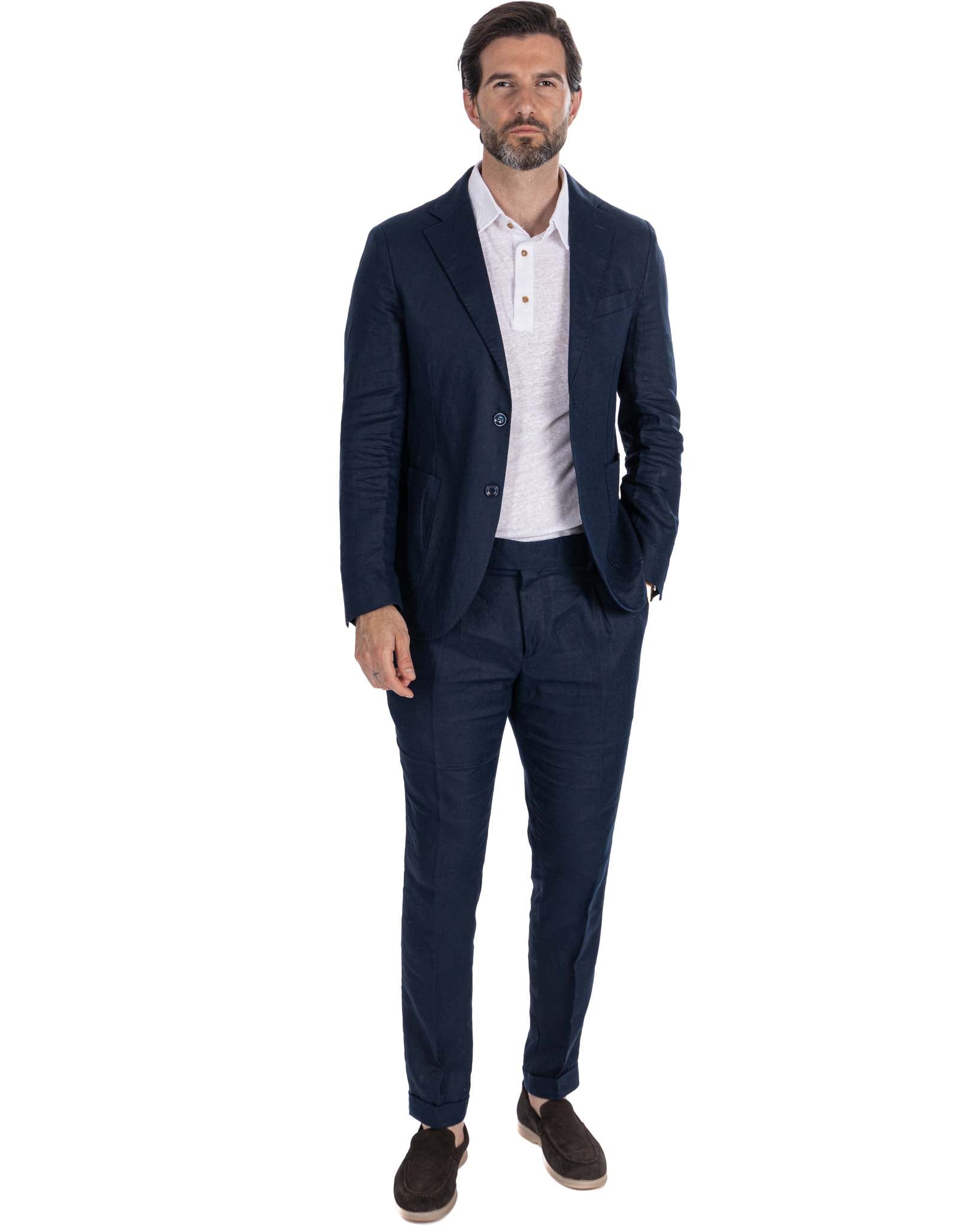 Pescaluse - high-waisted trousers in pure blue linen