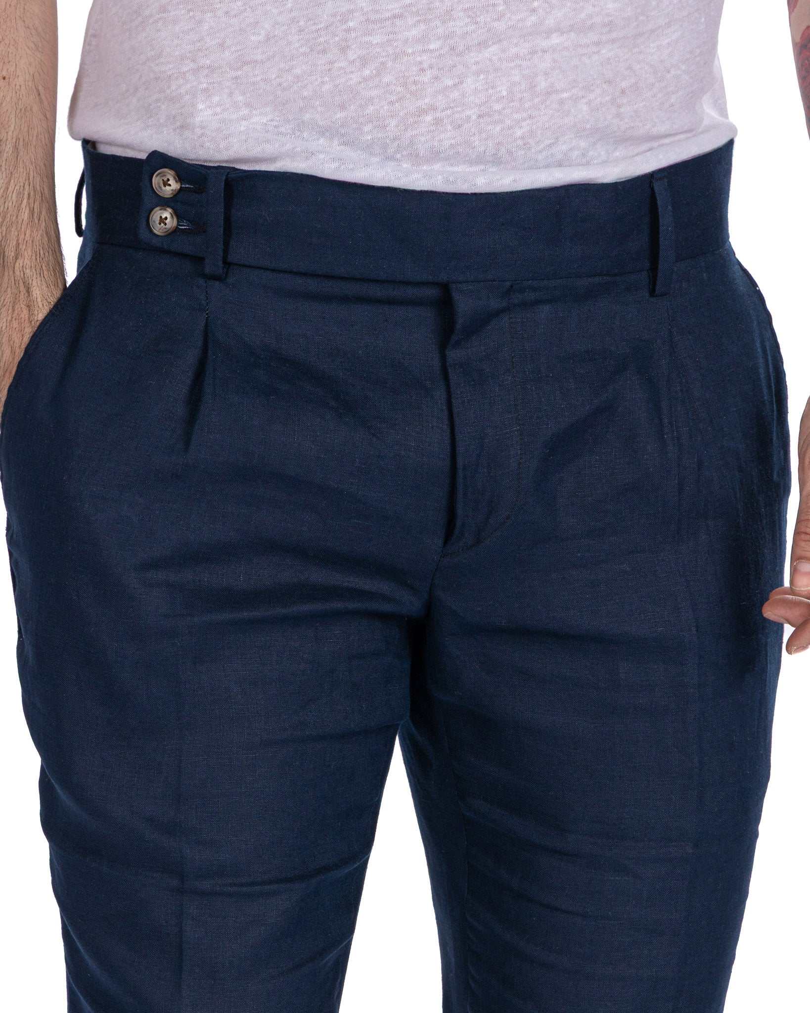 Pescaluse - high-waisted trousers in pure blue linen