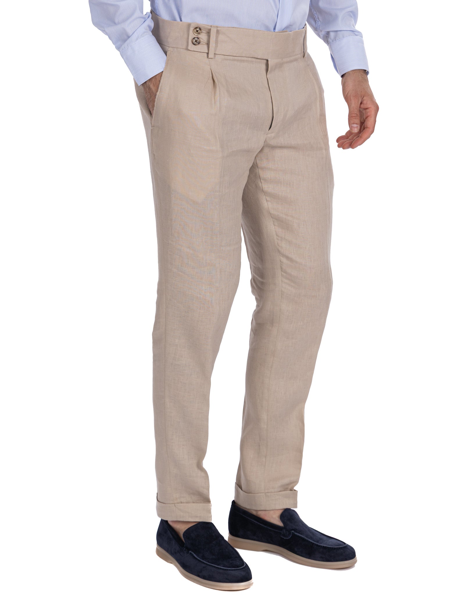 Pescaluse - high-waisted trousers in pure linen string