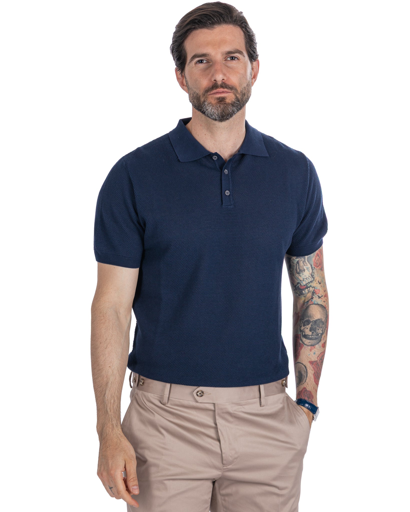 Rod - polo en maille nid d'abeille bleu