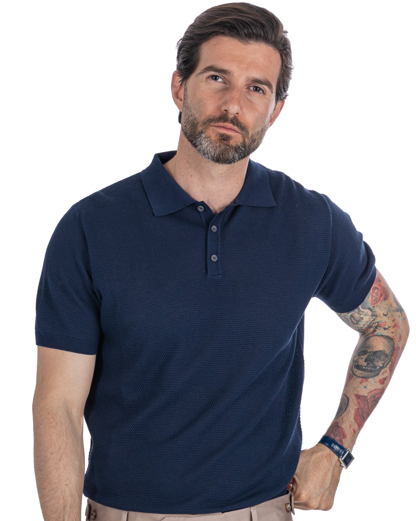 Rod - polo en maille nid d'abeille bleu