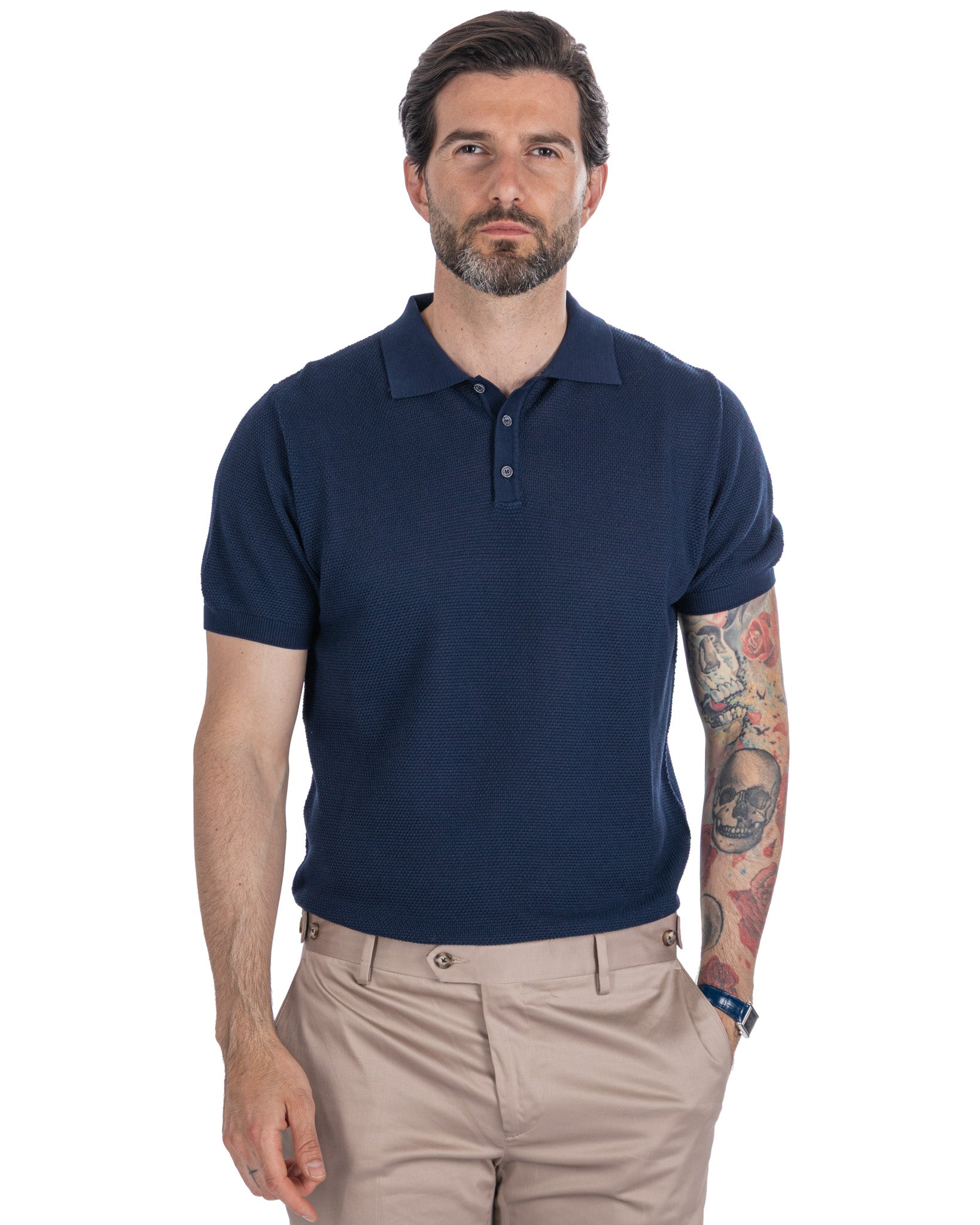 Rod - polo en maille nid d'abeille bleu