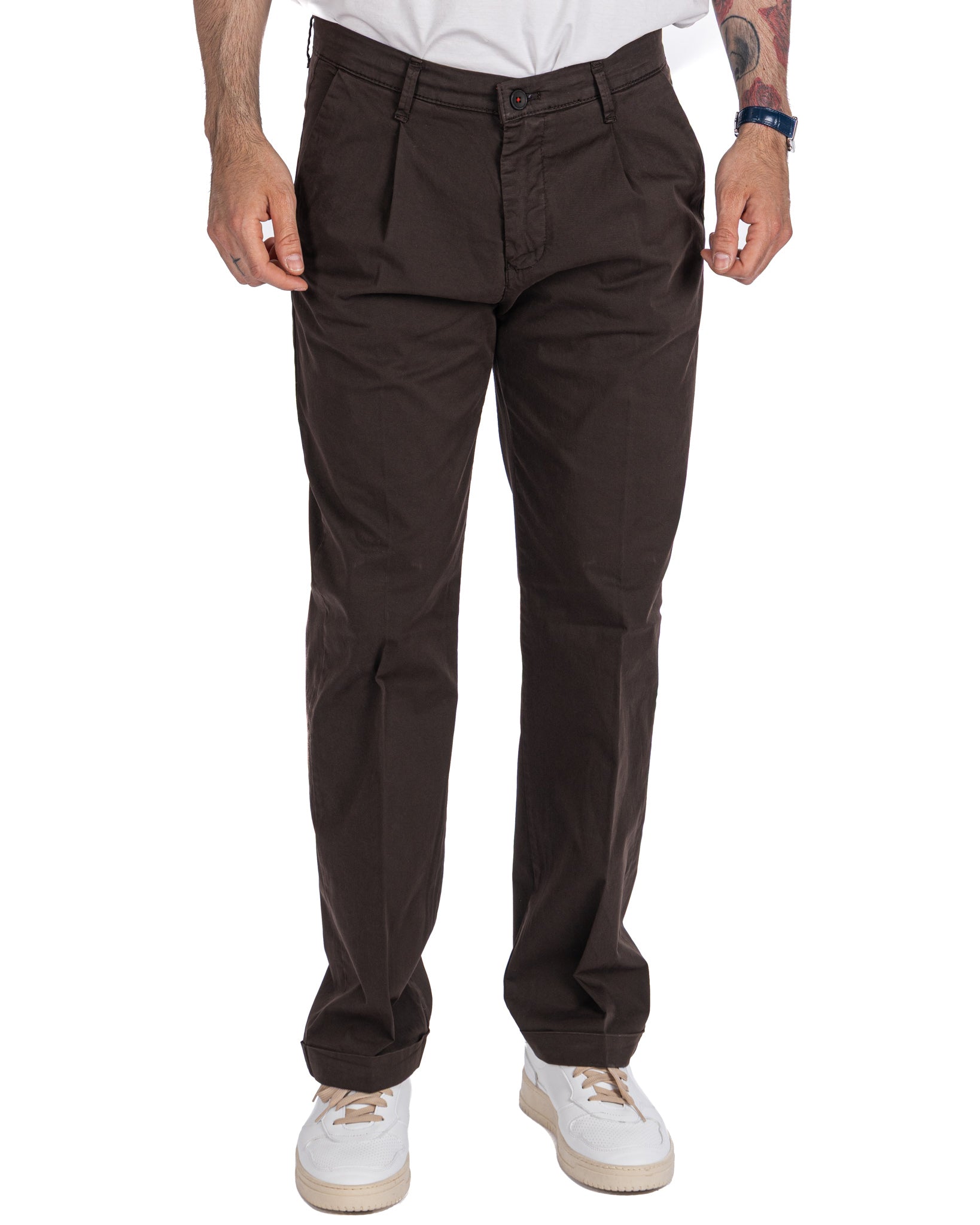 Seath - dark brown wide cotton trousers