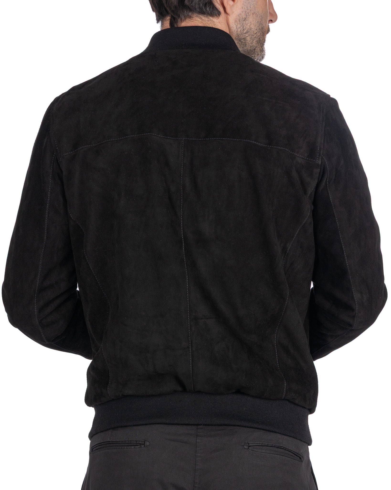 Black suede zip bomber jacket