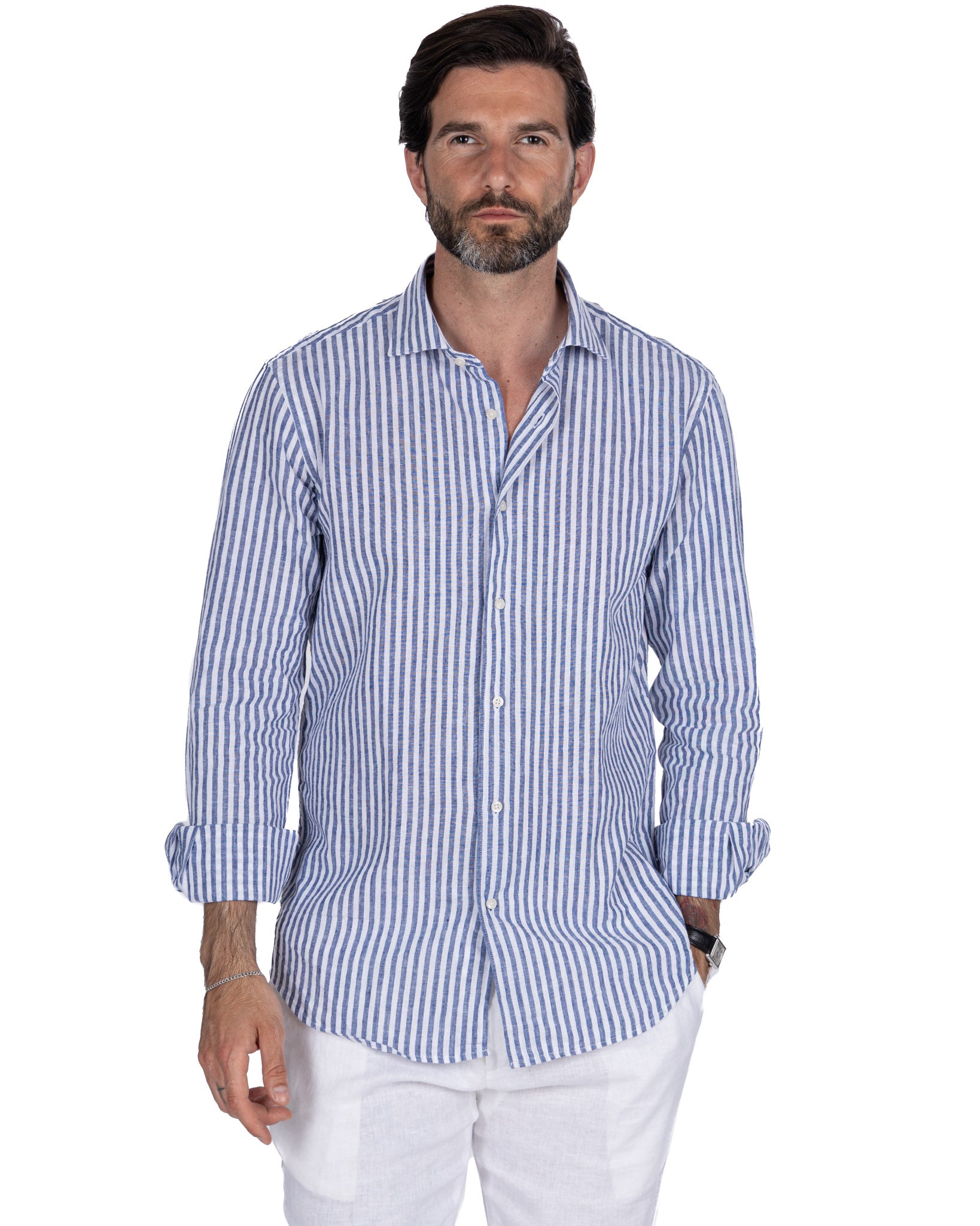 Cassis - chemise en lin mélangé à rayures bleues