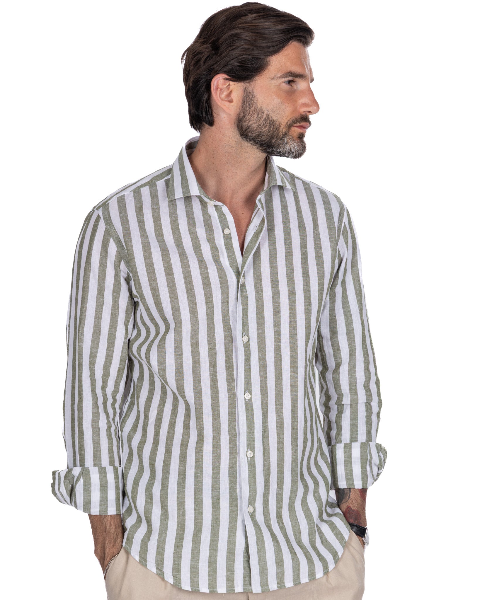 Eze - camicia in misto lino a righe militare