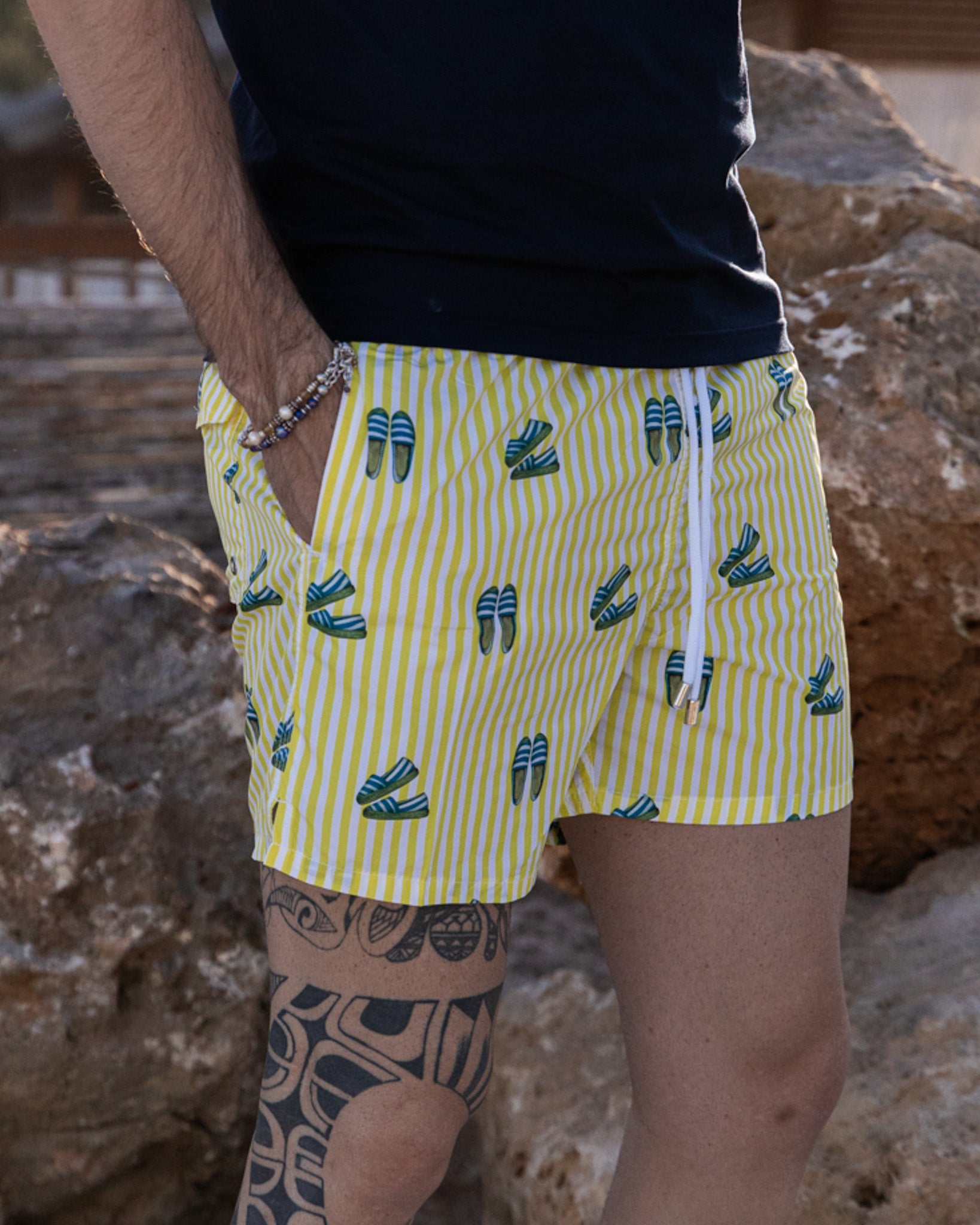Swimsuit - Yellow striped espadrilles pattern