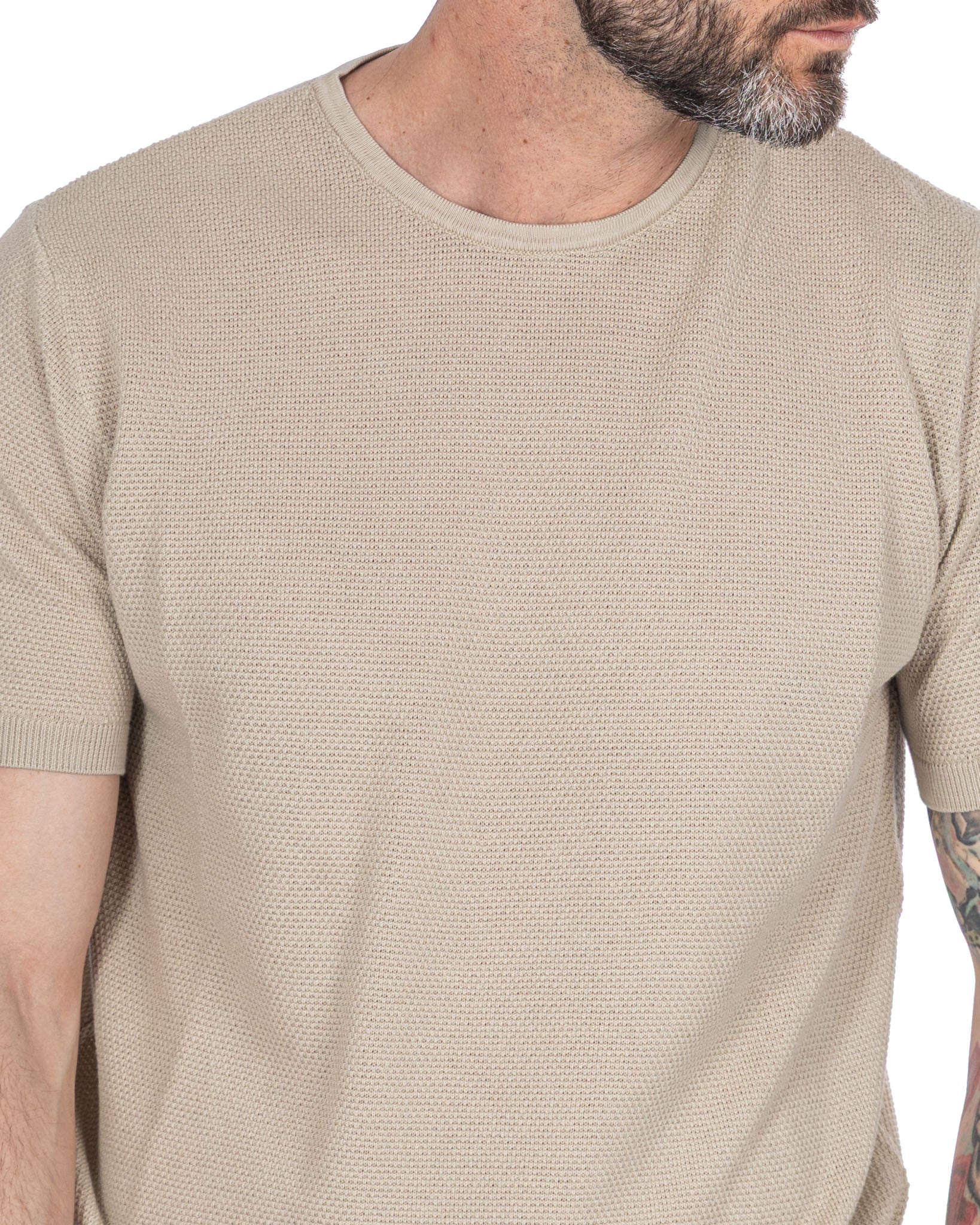 Luciano - t-shirt in maglia nido d'ape beige