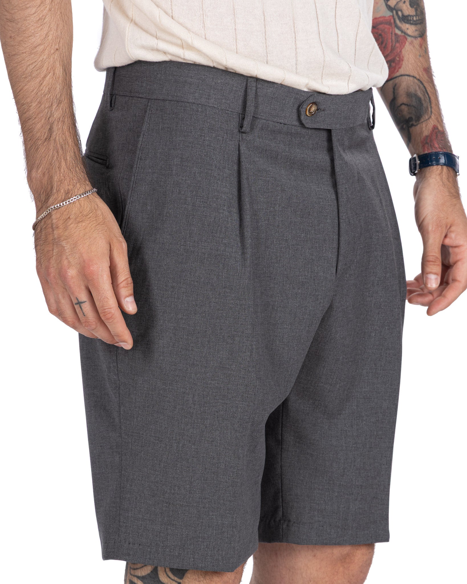 Colton - bermuda taille haute à plis anthracite