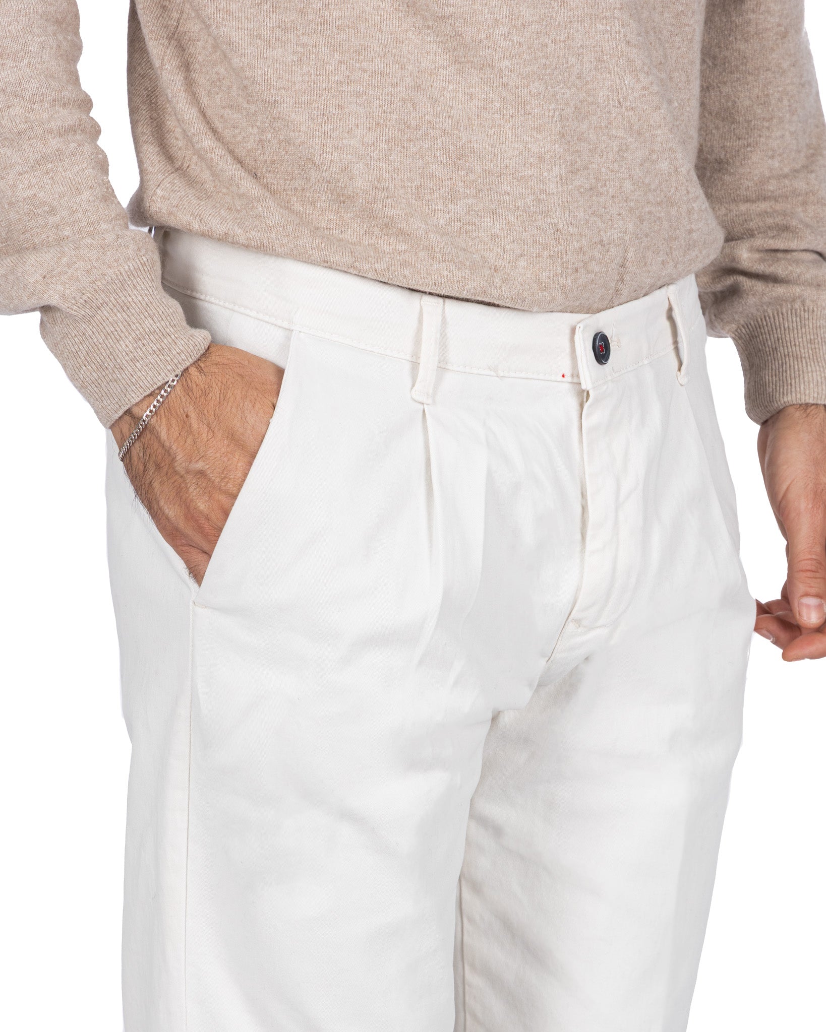 Pantalone Sean in cotone panna