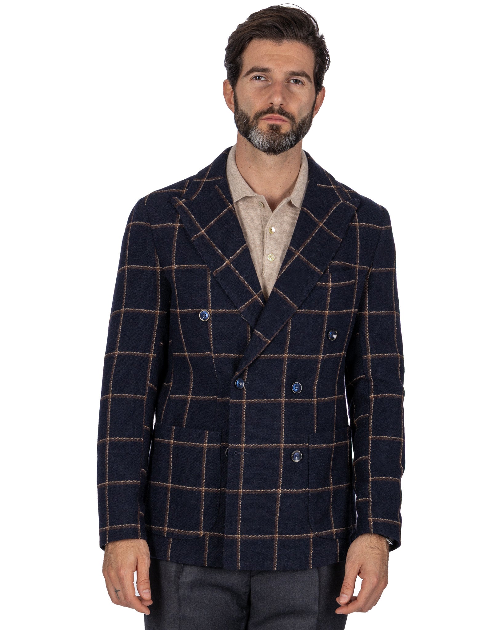 Fuji double-breasted jacket in blue check