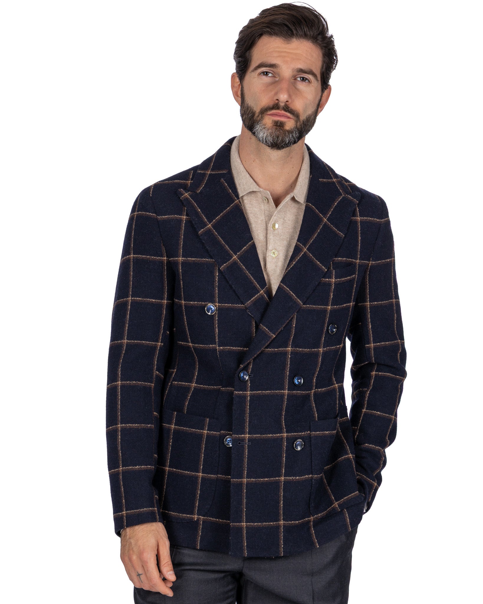Fuji double-breasted jacket in blue check