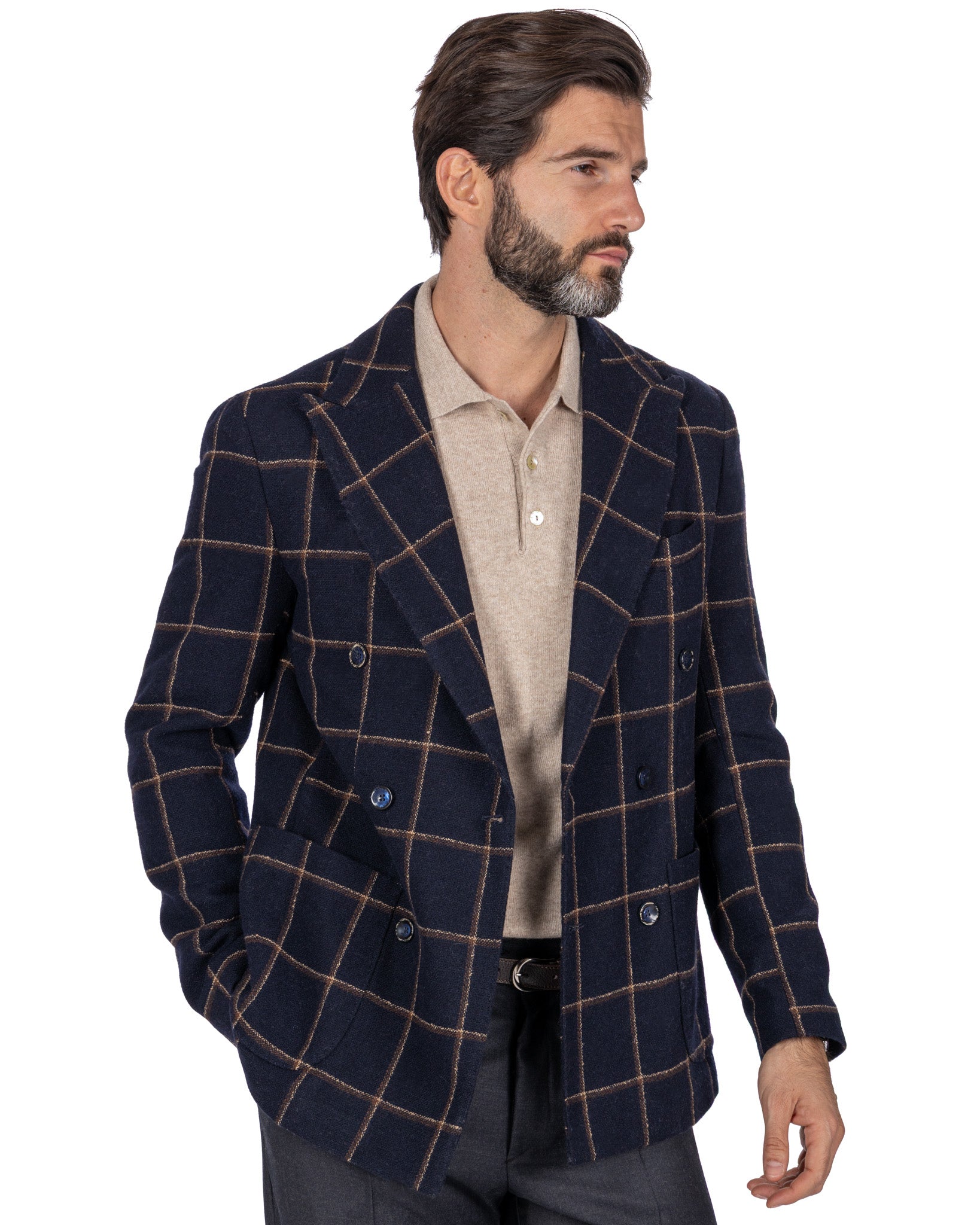 Fuji double-breasted jacket in blue check