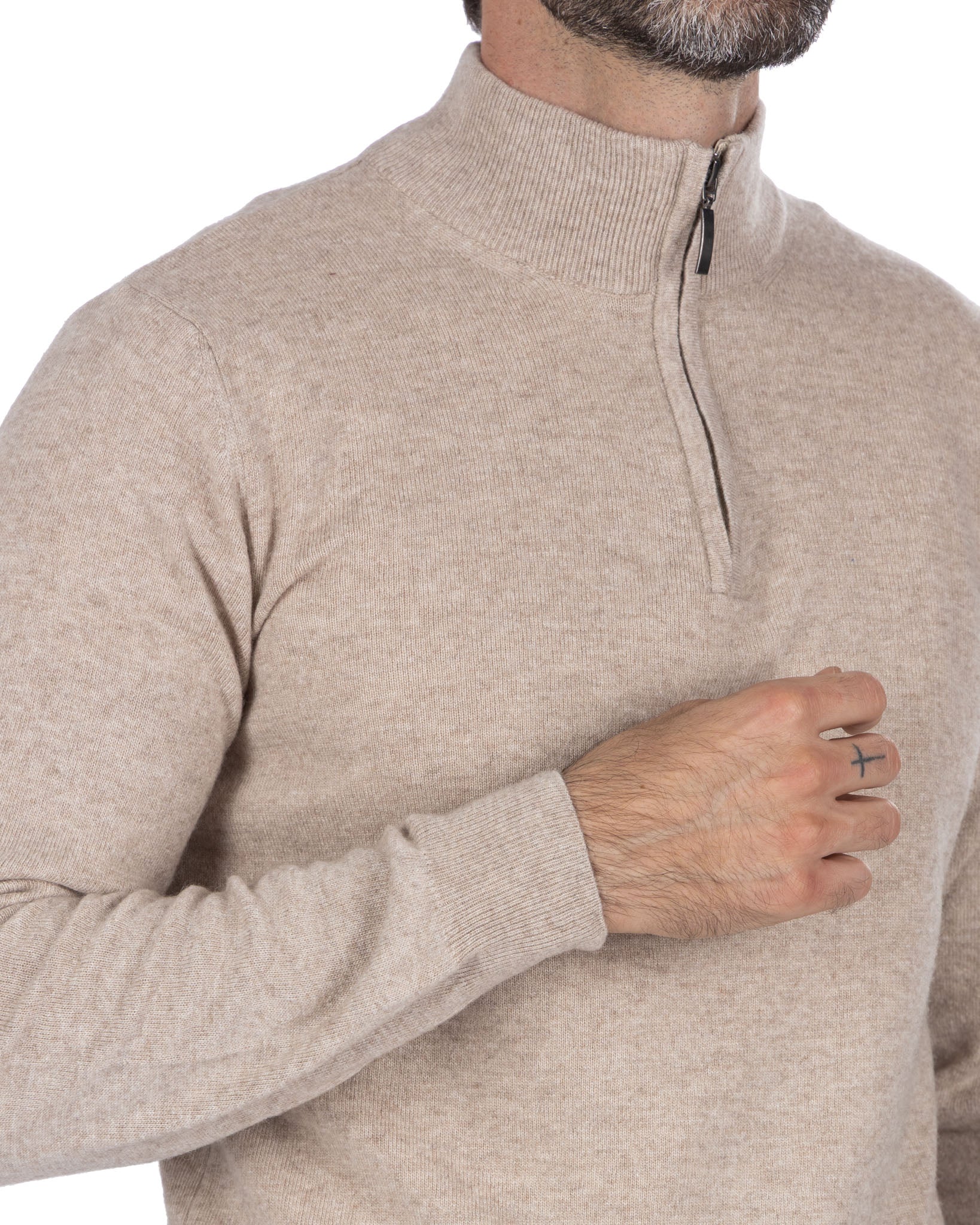 Lupetto con zip Rory in misto cachemire sabbia