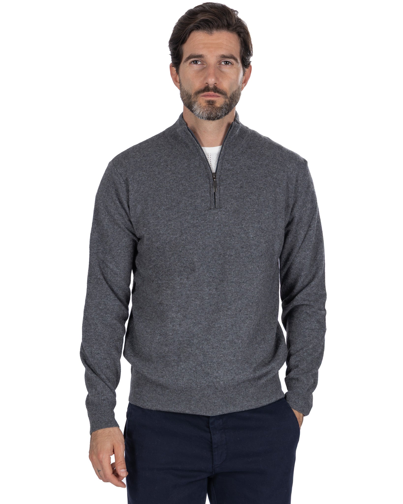 Lupetto con zip Rory in misto cachemire antracite