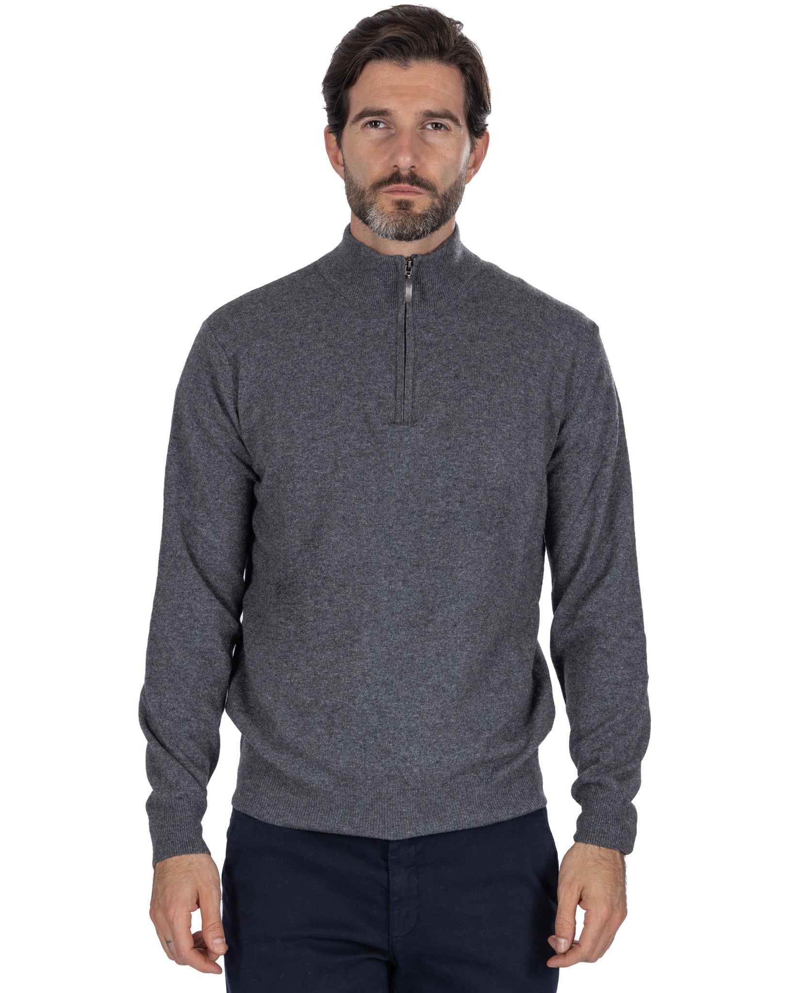 Lupetto con zip Rory in misto cachemire antracite
