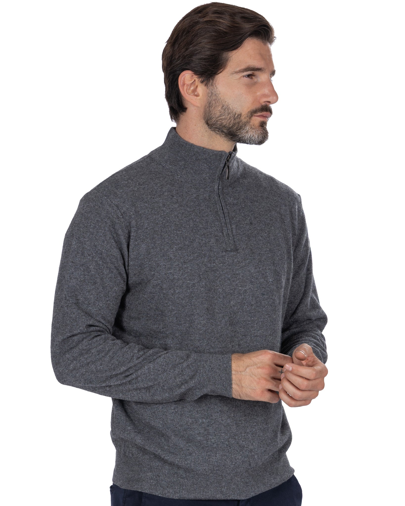 Lupetto con zip Rory in misto cachemire antracite