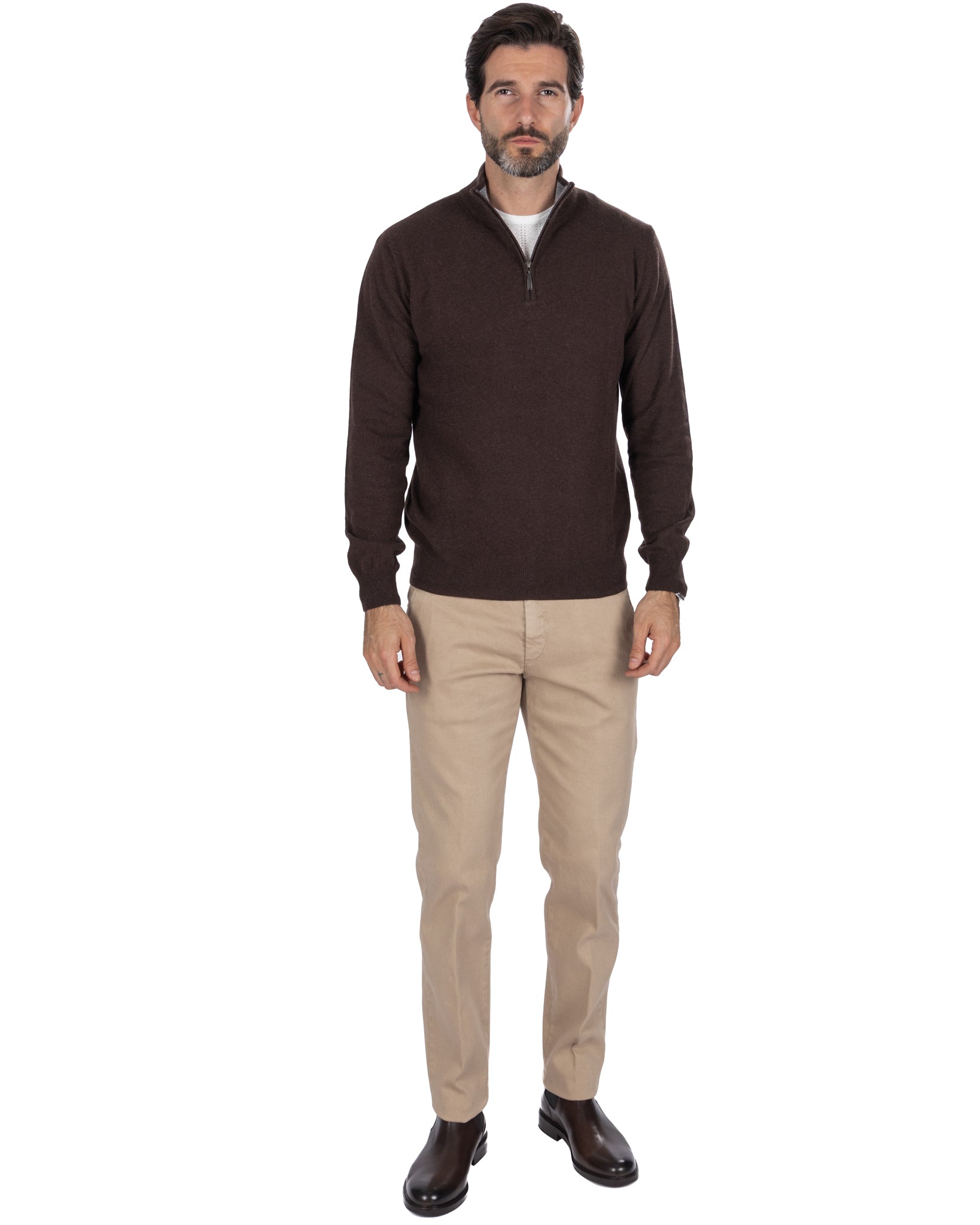 Lupetto con zip Rory in misto cachemire moro