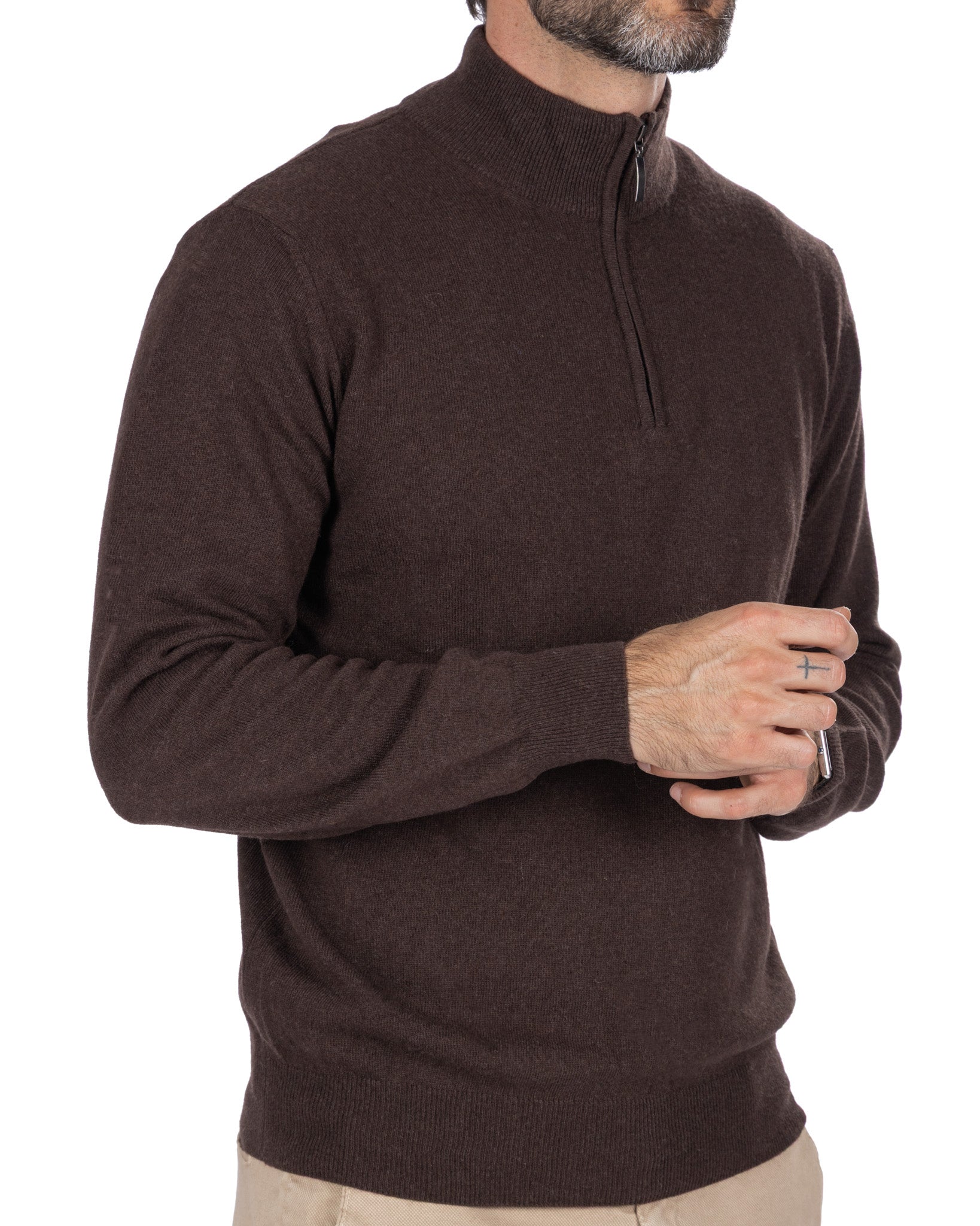 Lupetto con zip Rory in misto cachemire moro