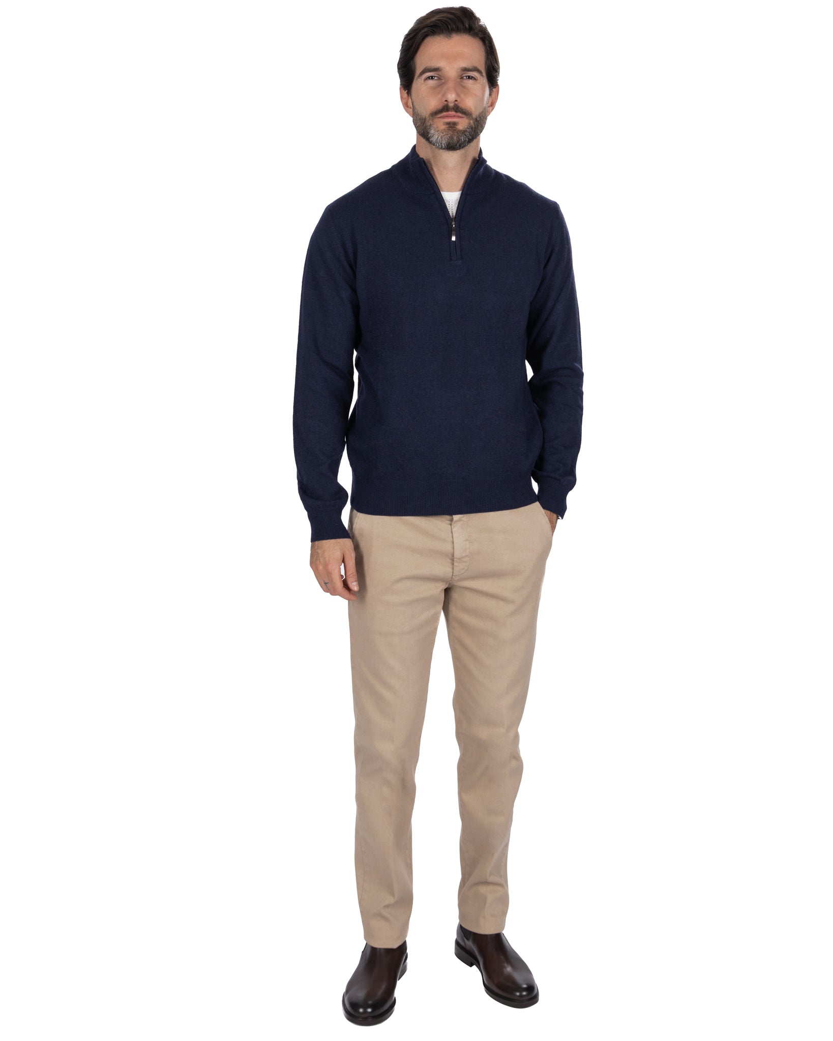 Lupetto con zip Rory in misto cachemire blu