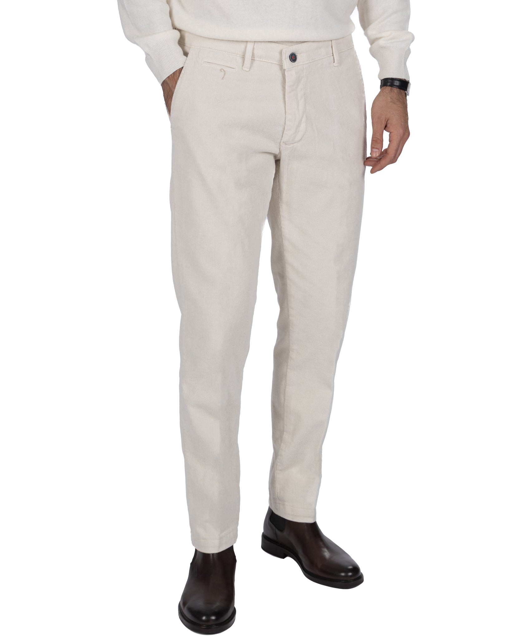 Pantalone Harlan in velluto panna