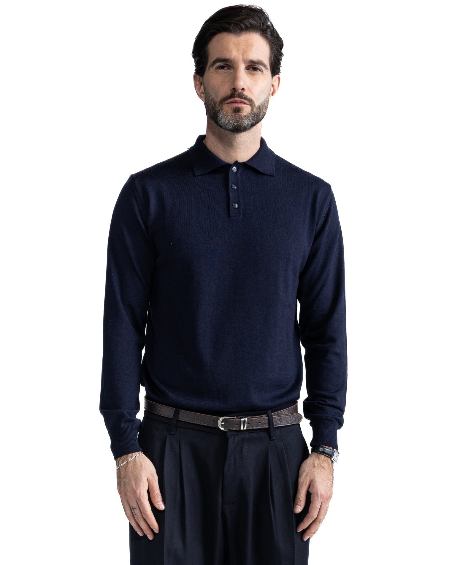 Polo Rovigo en laine Tollegno bleu