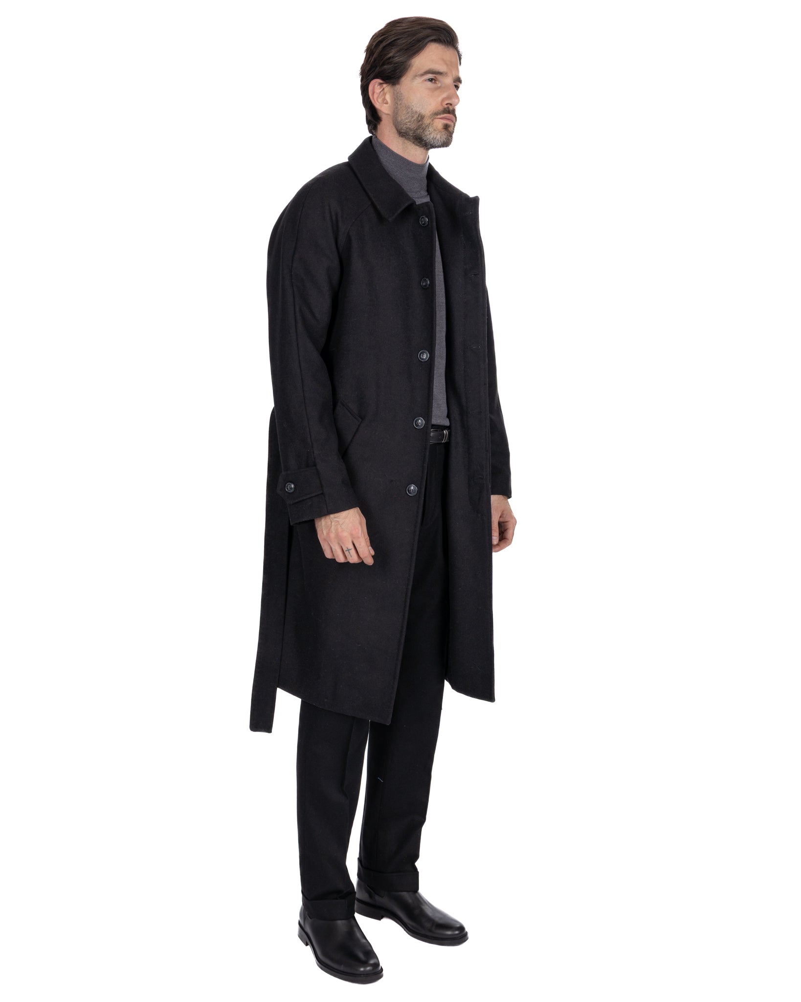 Cappotto lungo Dimitri in flanella nero