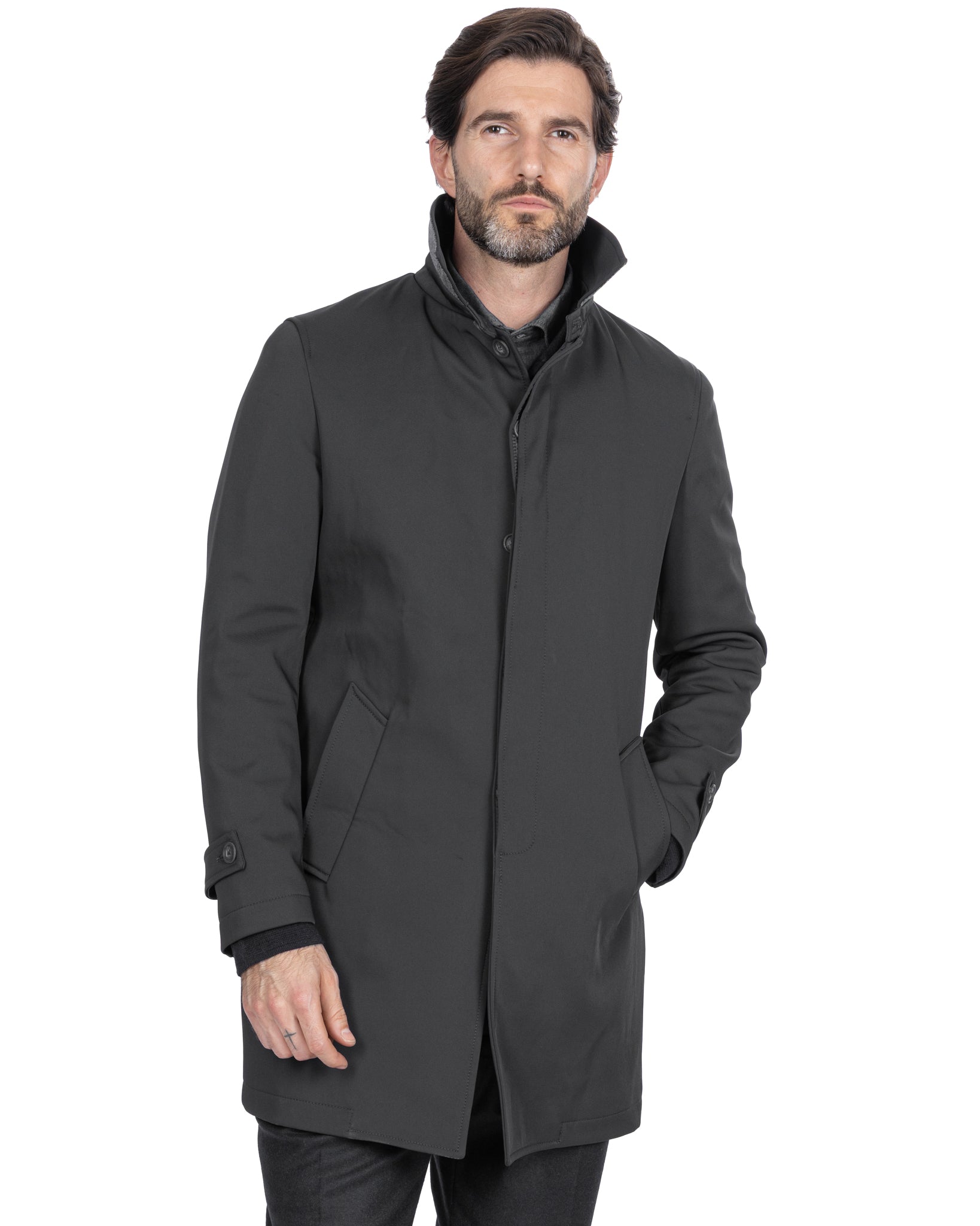 Tyler Technical Quilted Trench Coat in Black
