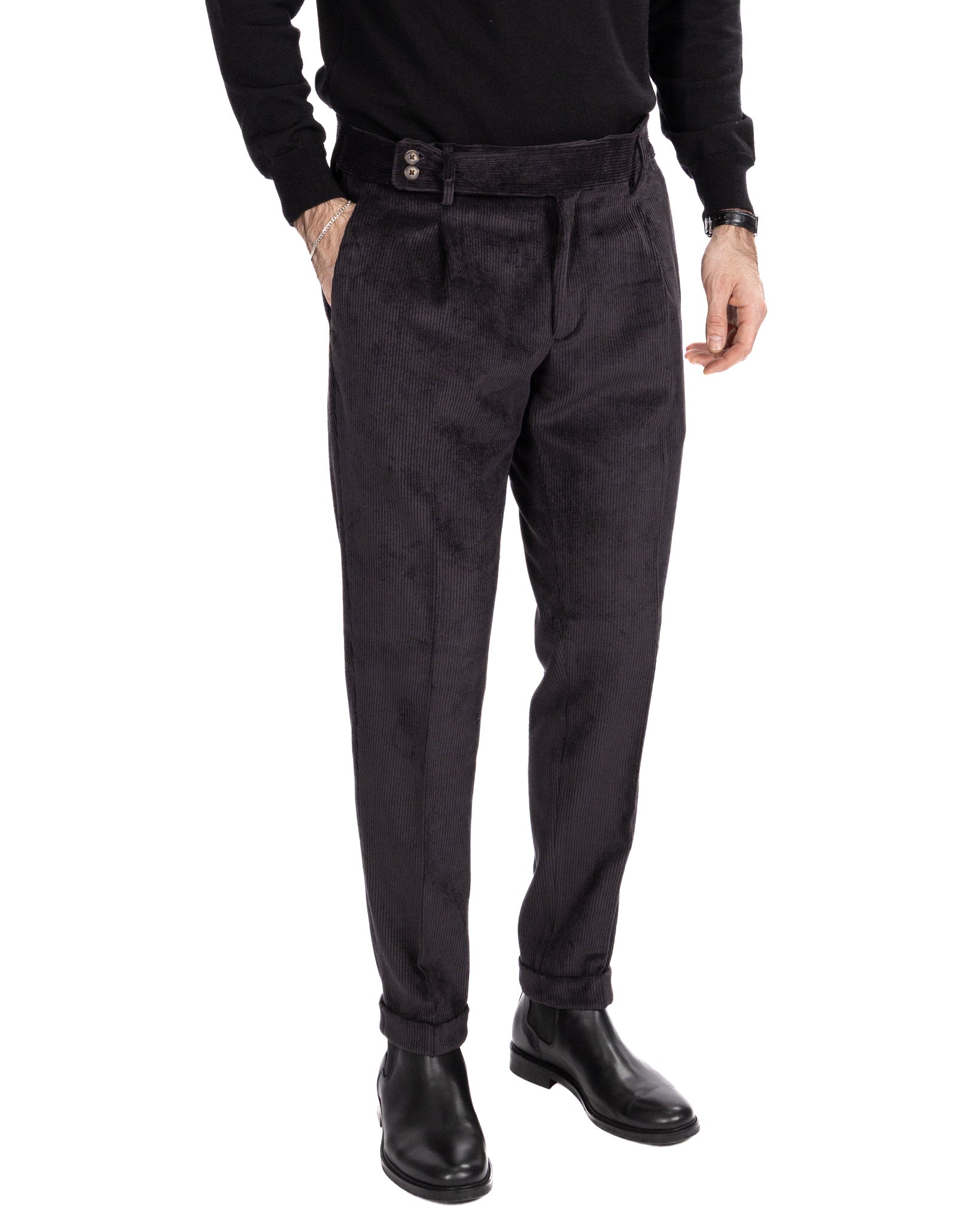Pantalone James in velluto nero