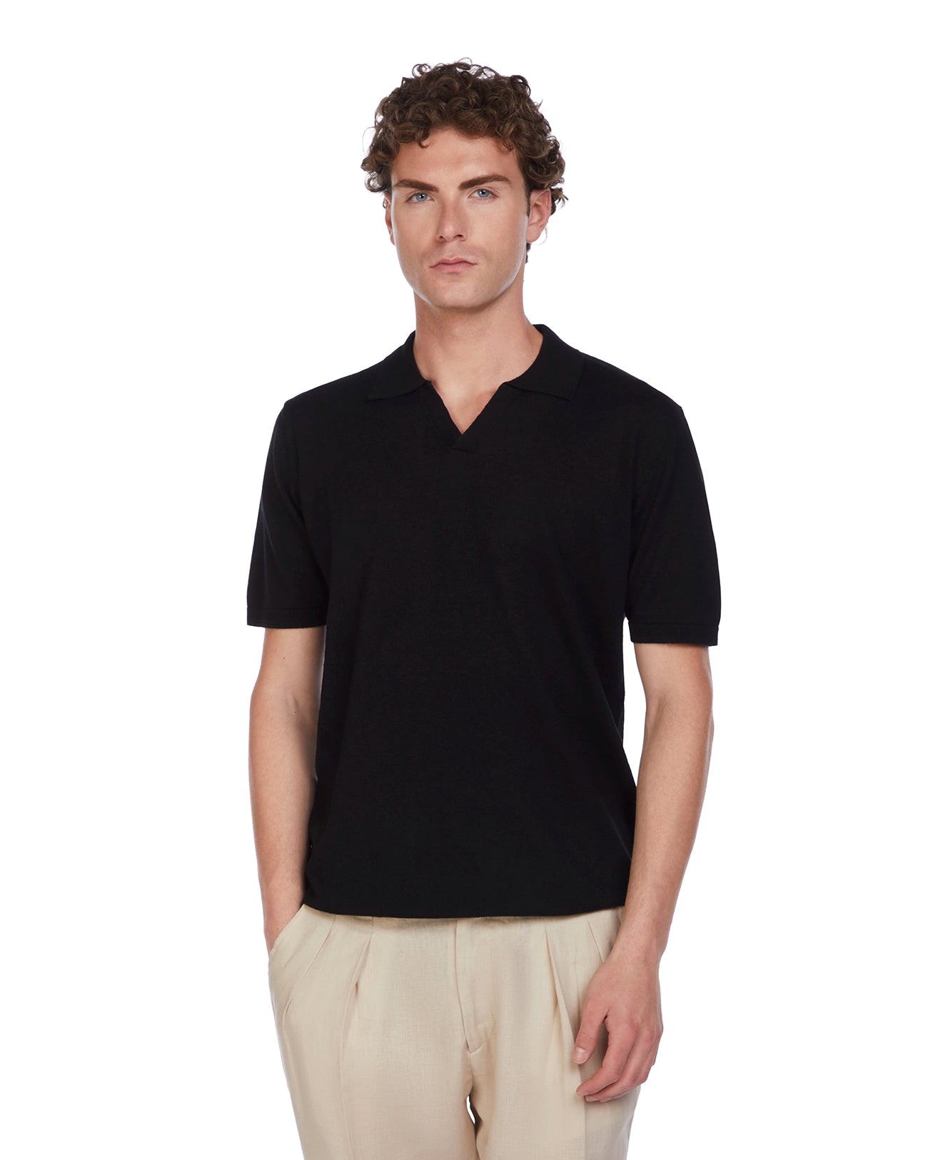 Polo Bandol in lino e cotone nero