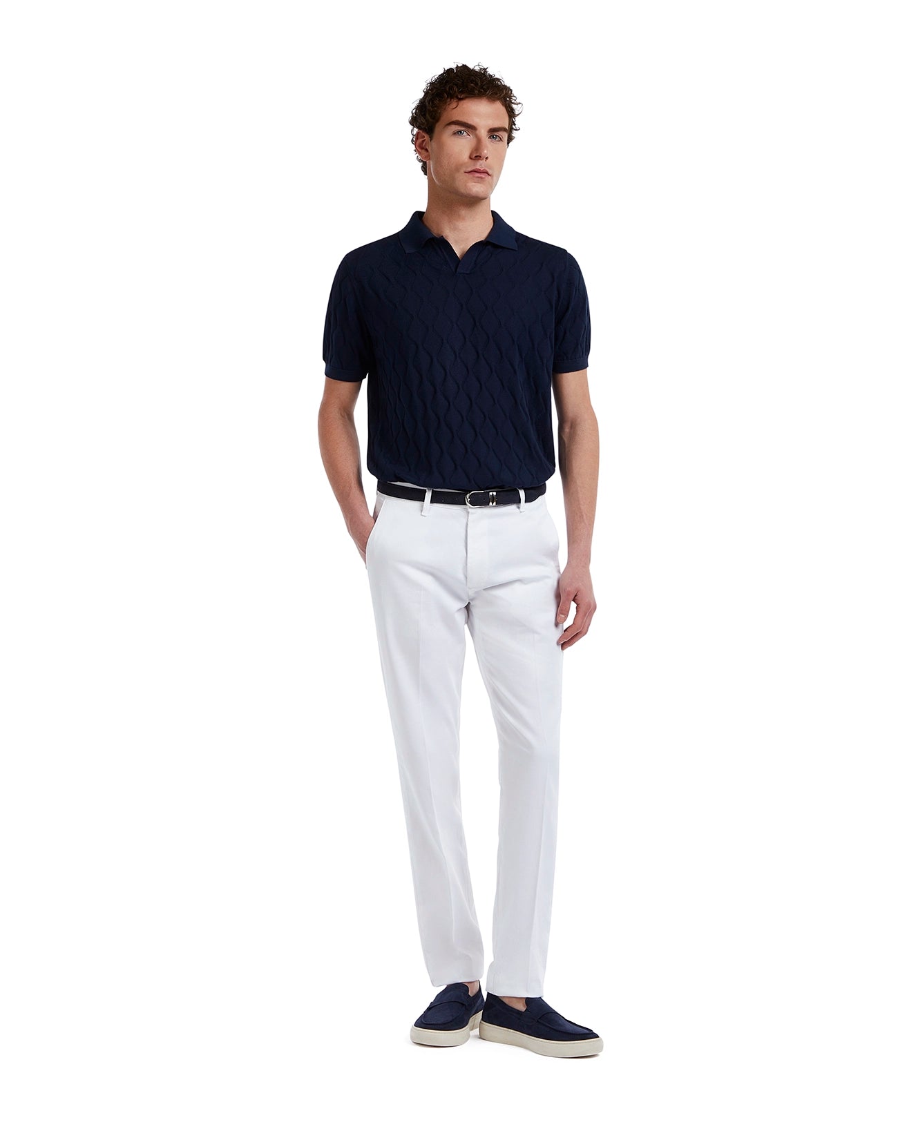 Polo Peter de ondas de punto azul