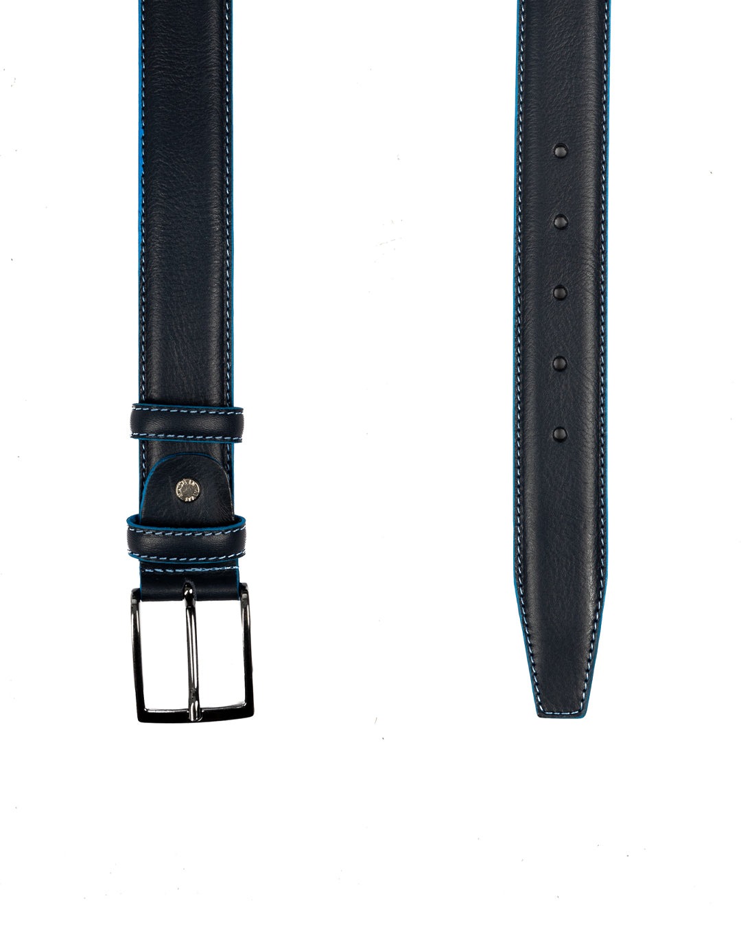 Pienza - blue leather belt with contrasting stitching