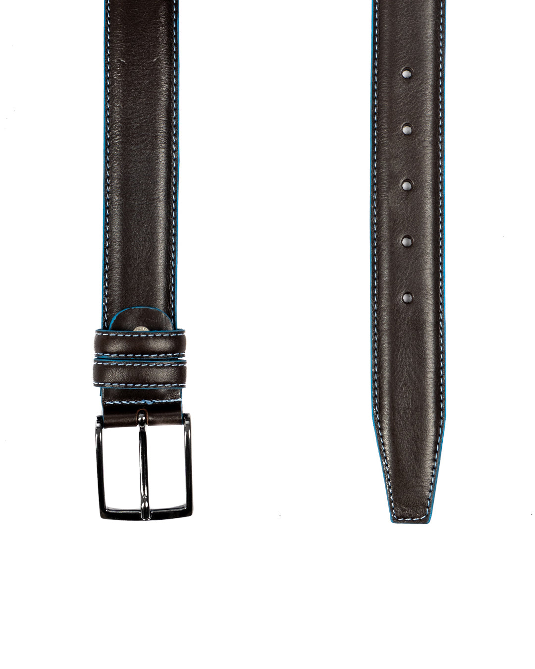 Pienza - ceinture en cuir marron foncé avec surpiqûres contrastées