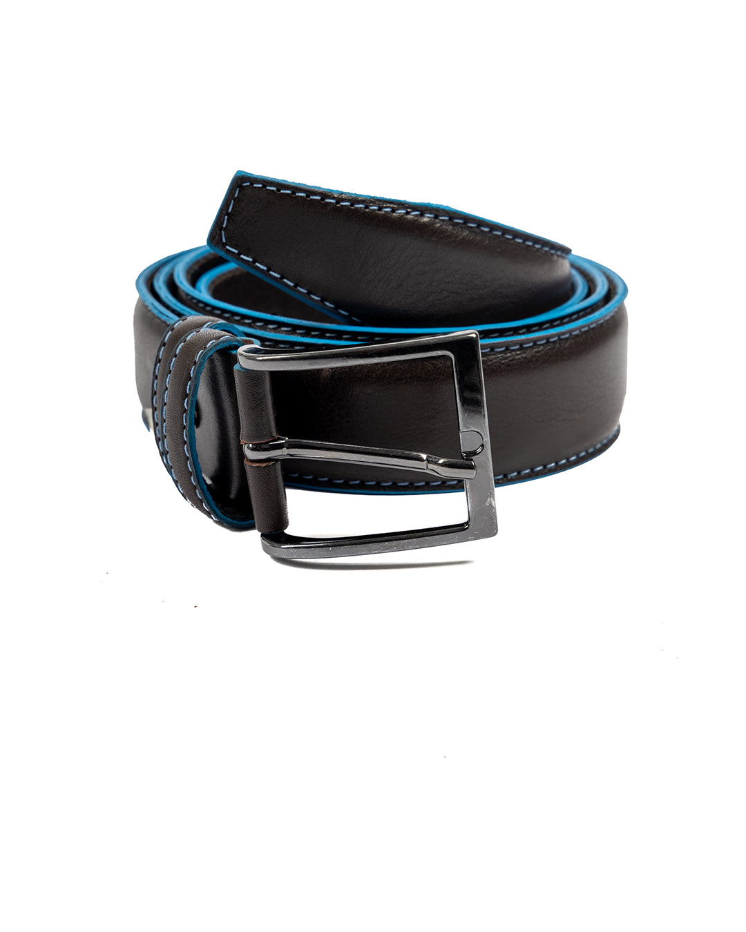 Pienza - ceinture en cuir marron foncé avec surpiqûres contrastées