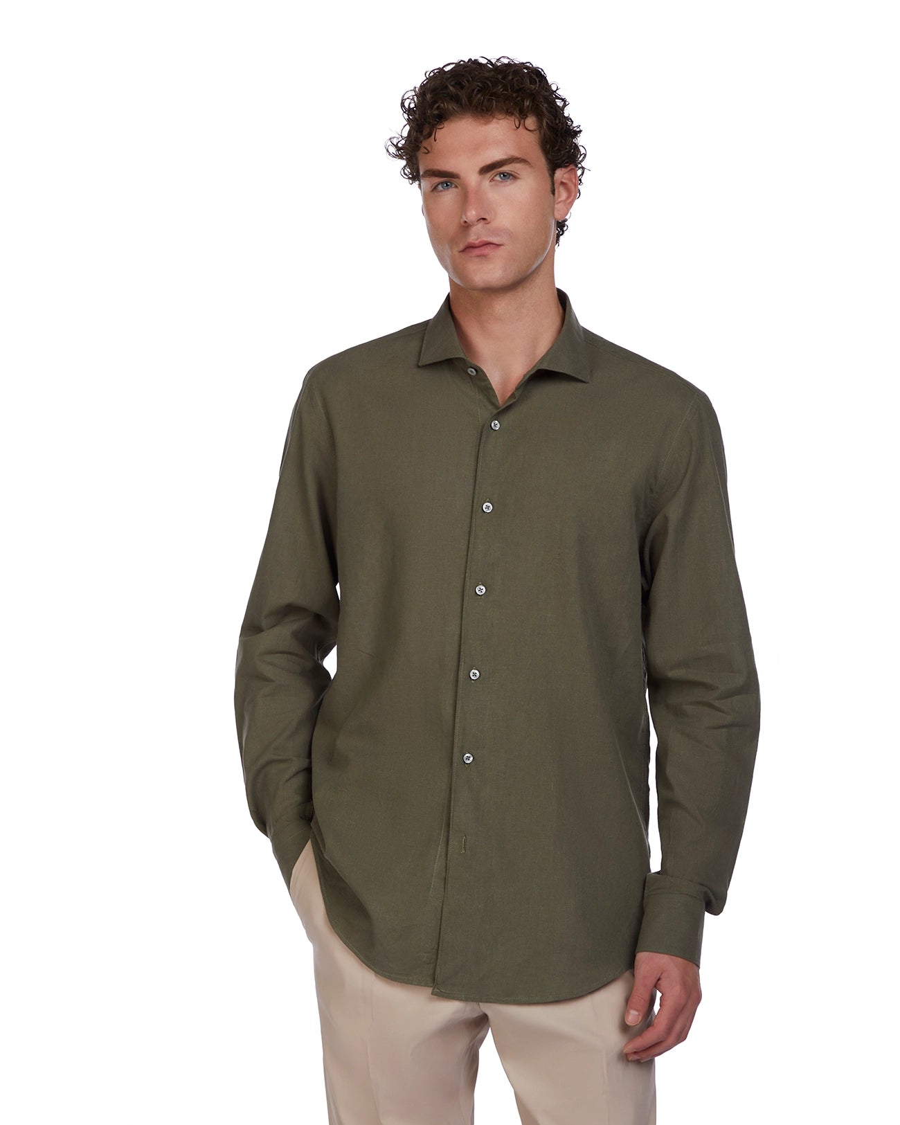 Camicia Rennes in lino e cotone militare