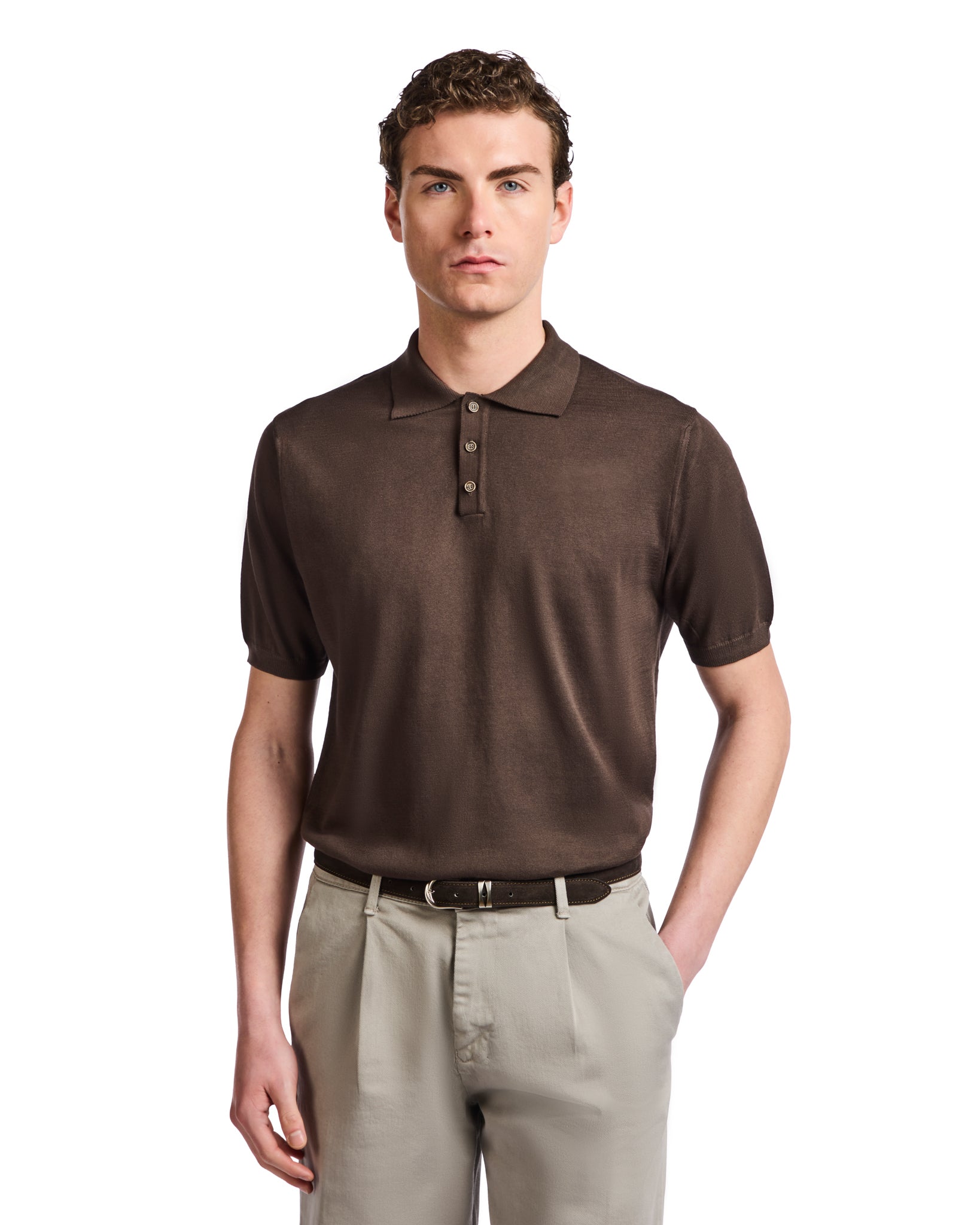 Polo Roger en maille marron foncé