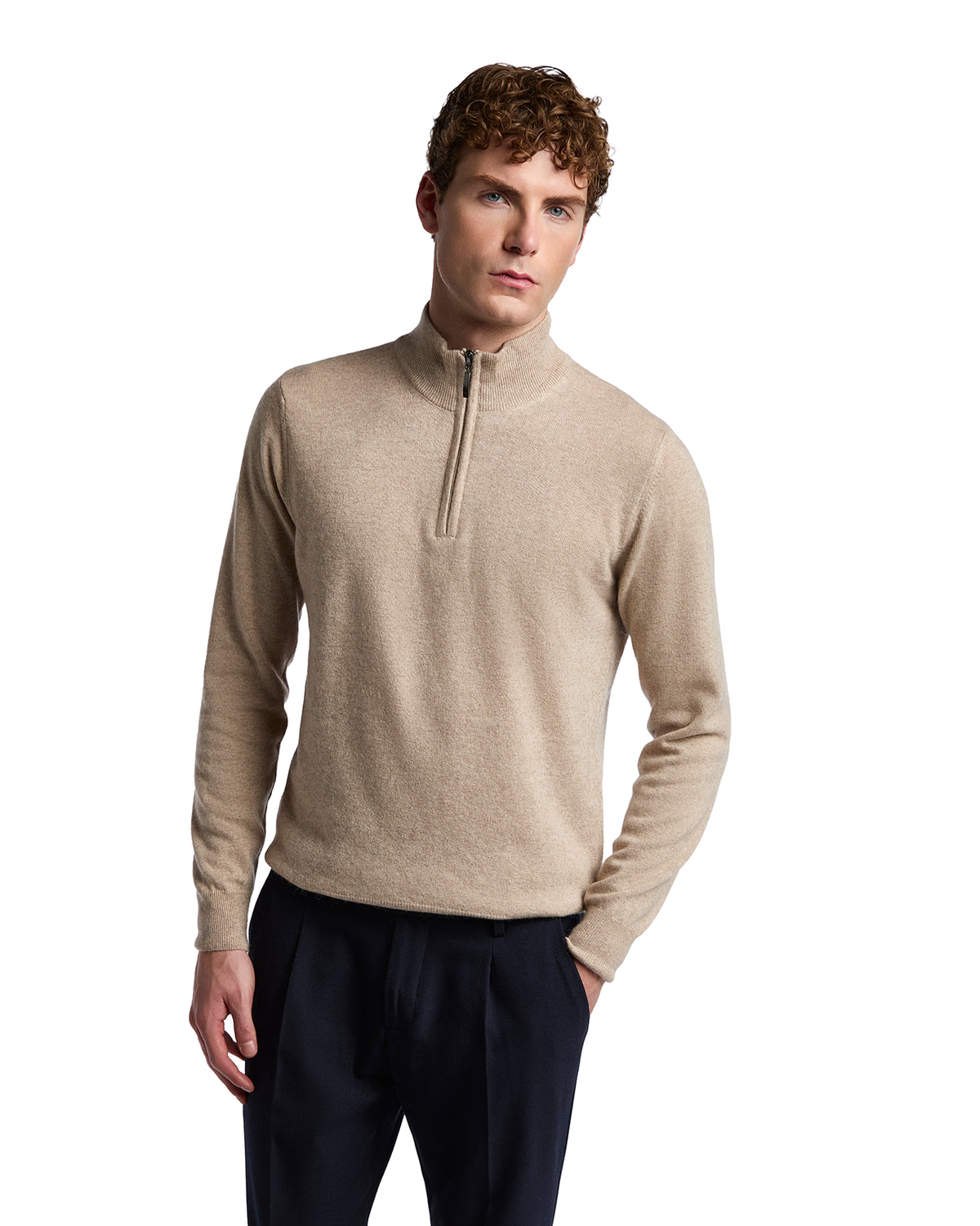 Jersey de cuello alto con cremallera Rory de mezcla de cachemir arena