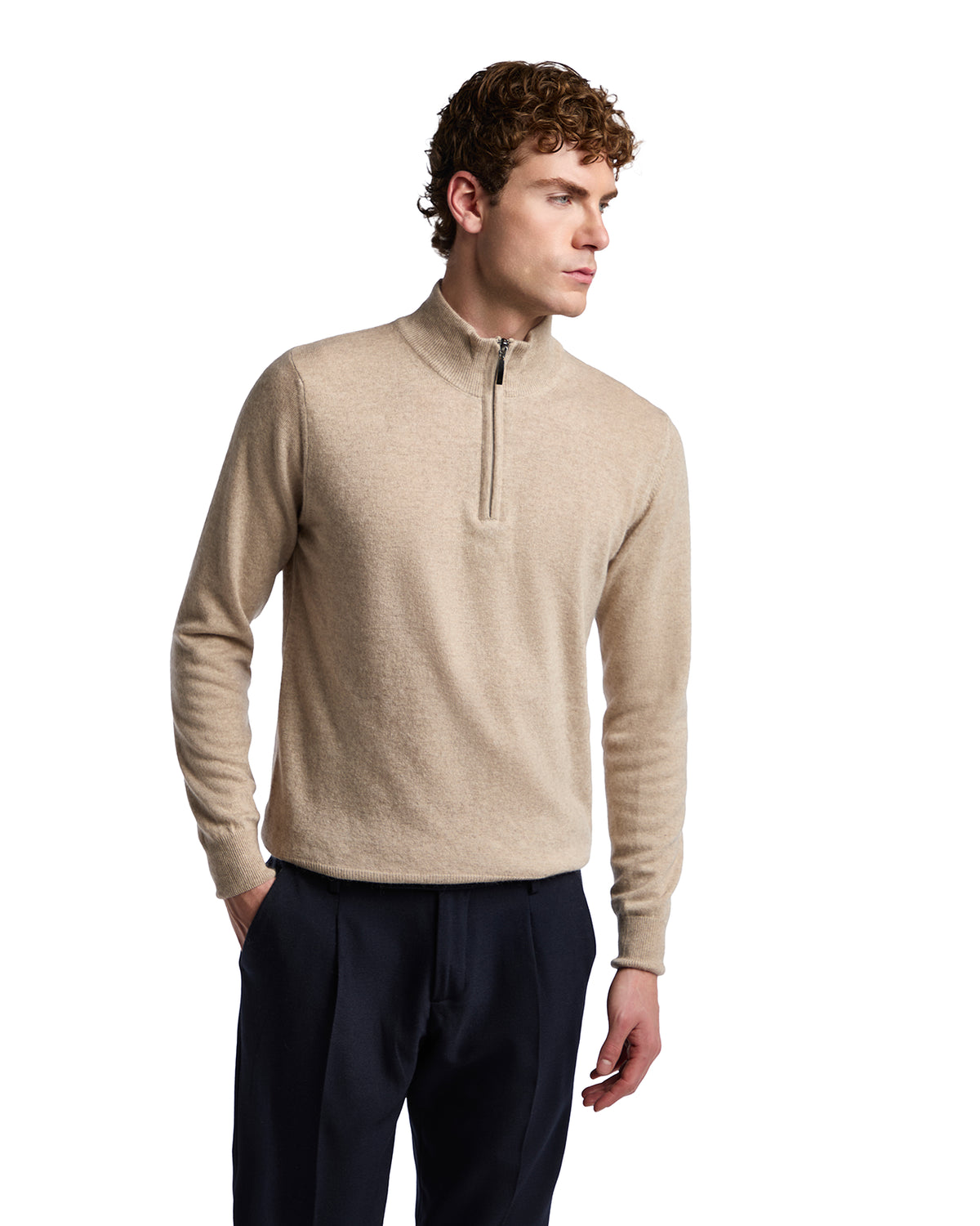 Jersey de cuello alto con cremallera Rory de mezcla de cachemir arena
