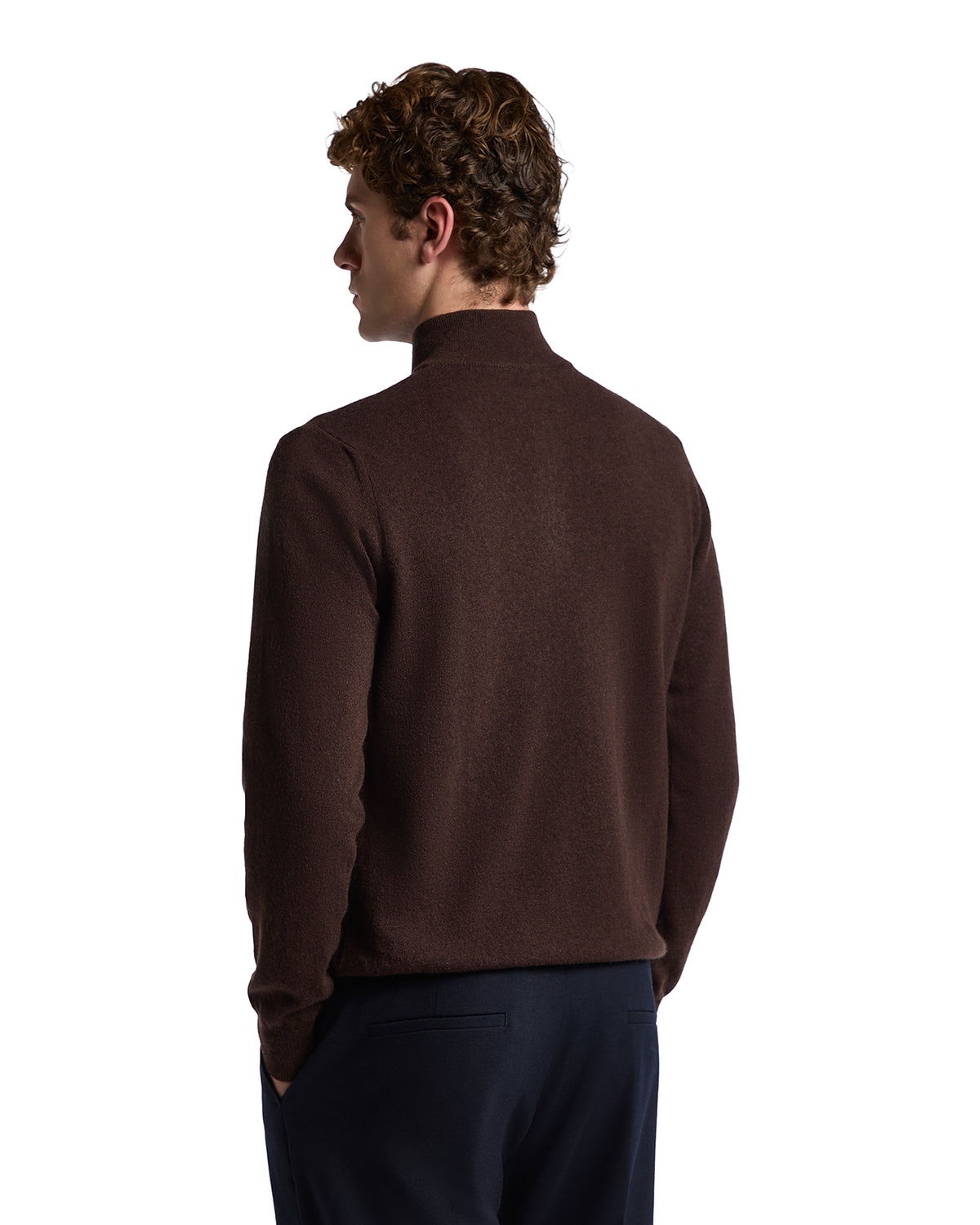 Jersey de cuello alto con cremallera Rory en mezcla de cachemira marrón oscuro