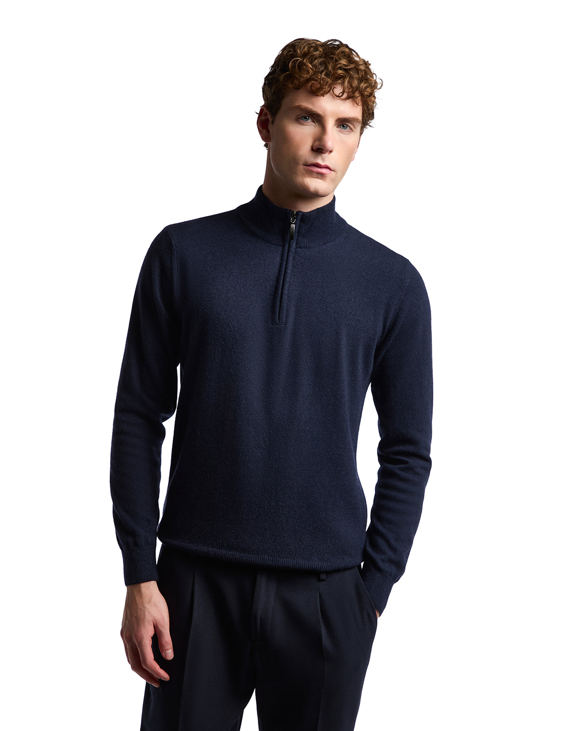 Lupetto con zip Rory in misto cachemire blu scuro