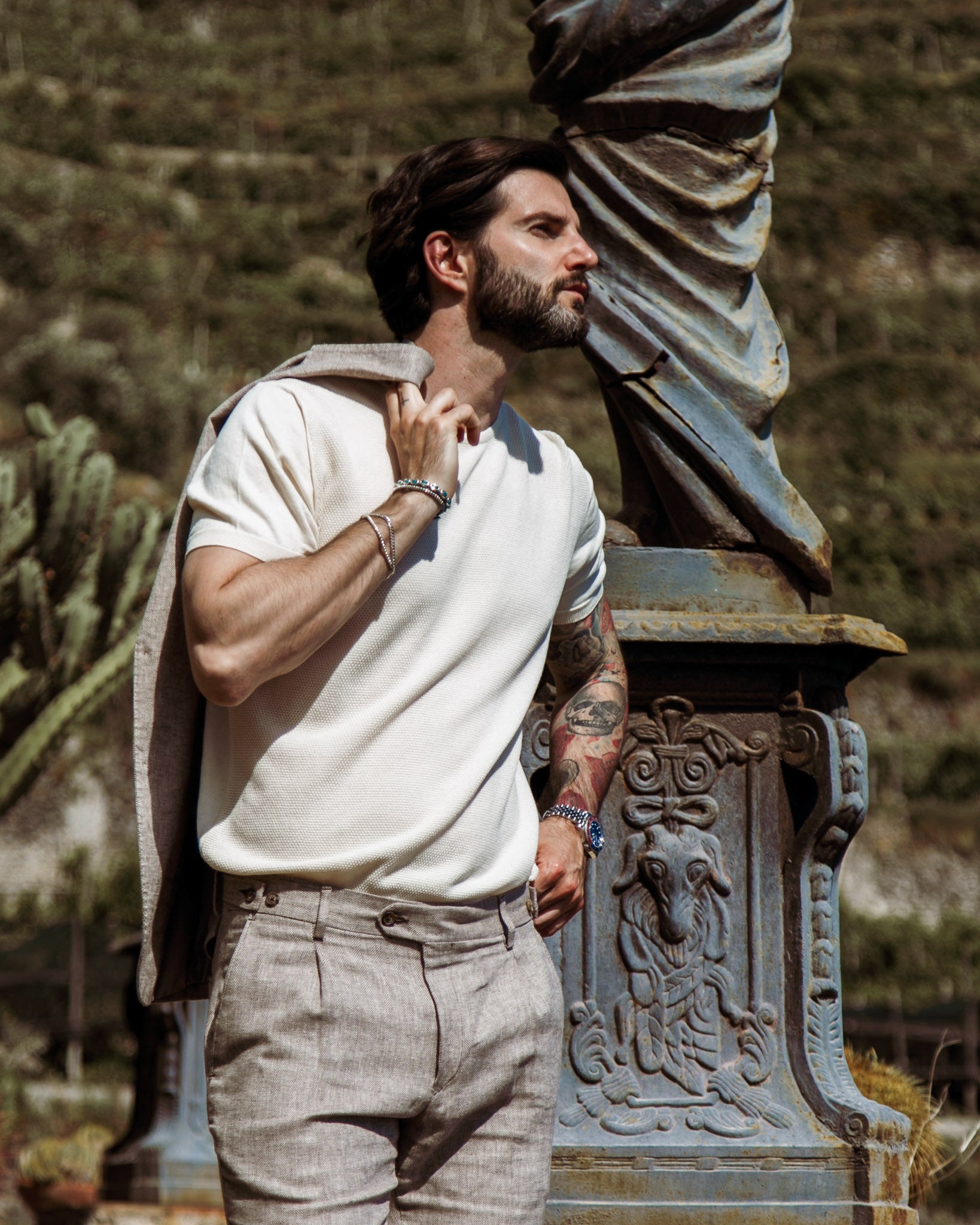 Lorenzo - cream t-shirt in jacquard knit