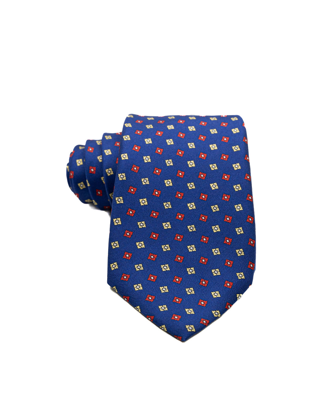Tie - seven fold silk navy floral pattern