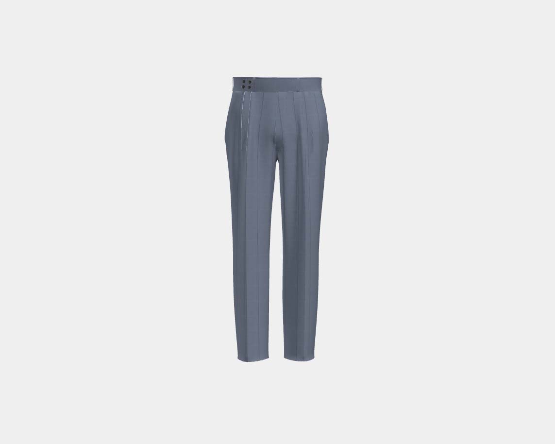 Pantalon tailleur en laine bleu clair à fines rayures années 130 avec bande Caccioppoli