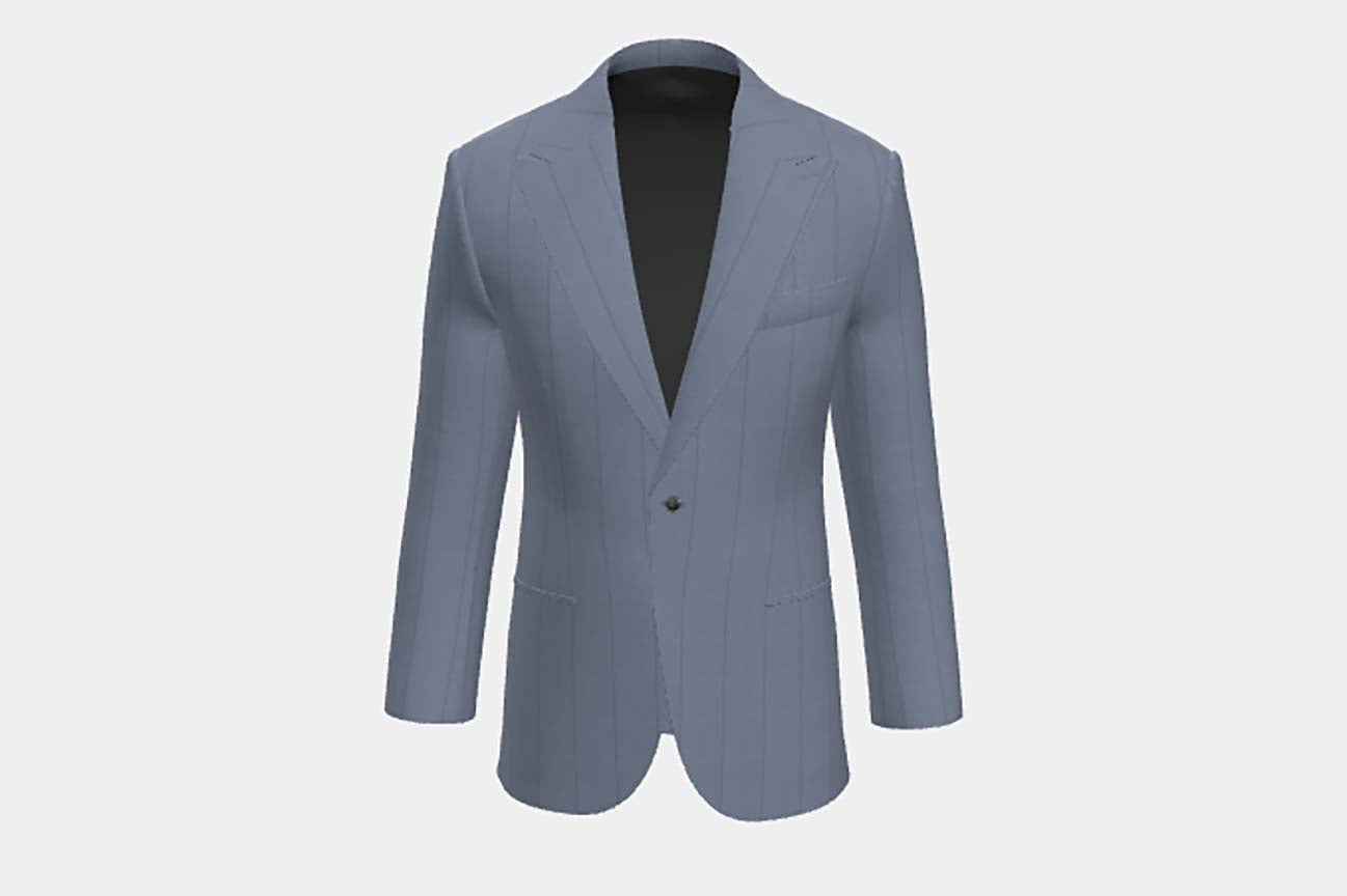Veste tailleur en laine bleu clair à fines rayures années 130 Caccioppoli