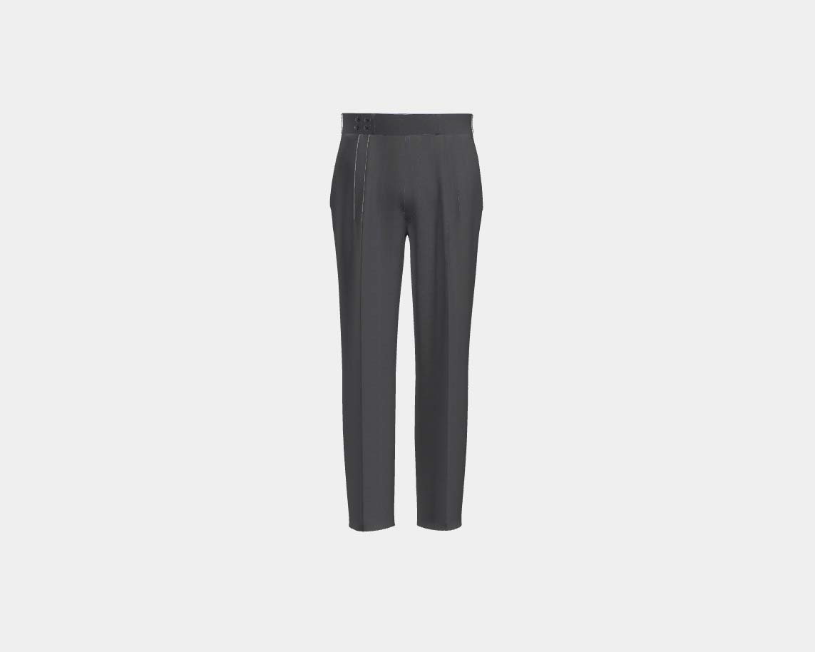 Pantalon tailleur en laine gris à fines rayures années 130 avec bande Caccioppoli