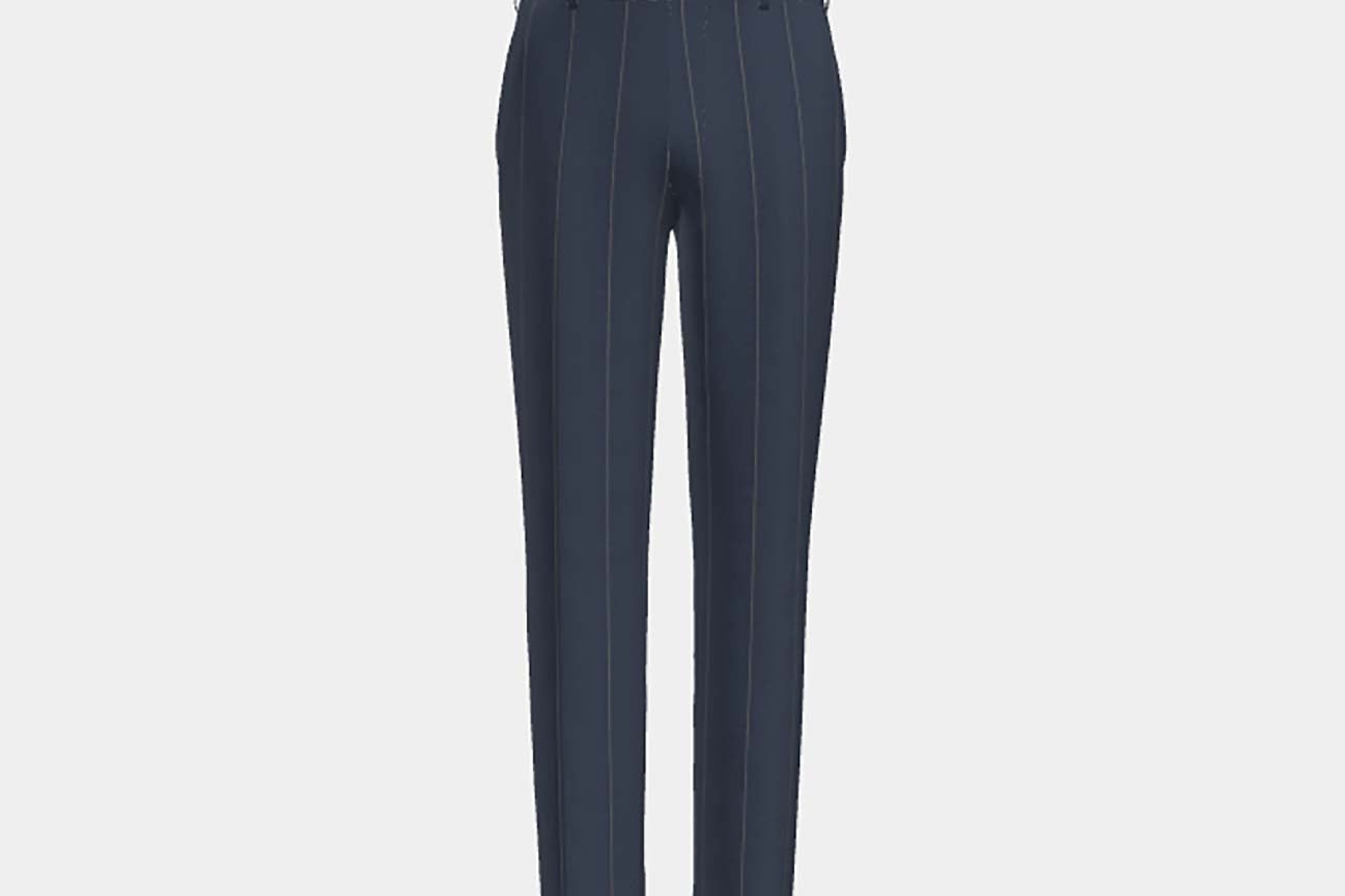Pantalon ajusté en laine bleu à fines rayures années 130 Caccioppoli