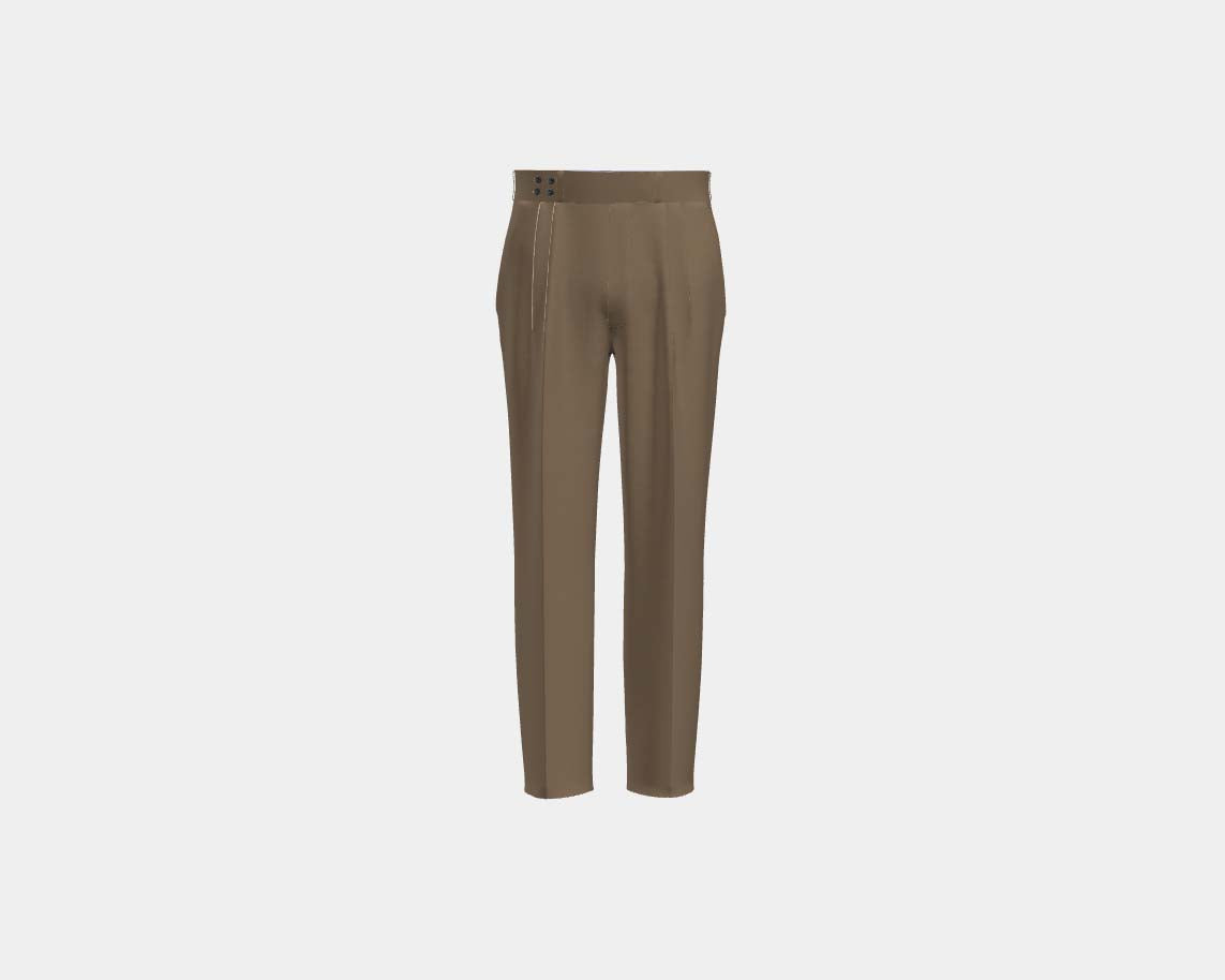 Pantalon tailleur en laine beige années 130 avec bande Caccioppoli