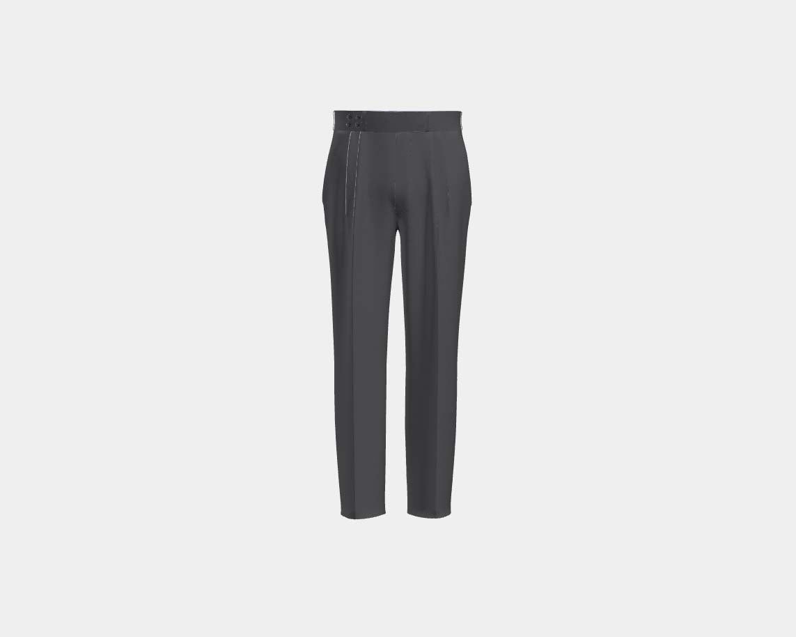 Pantalon tailleur en laine gris années 130 avec bande Caccioppoli