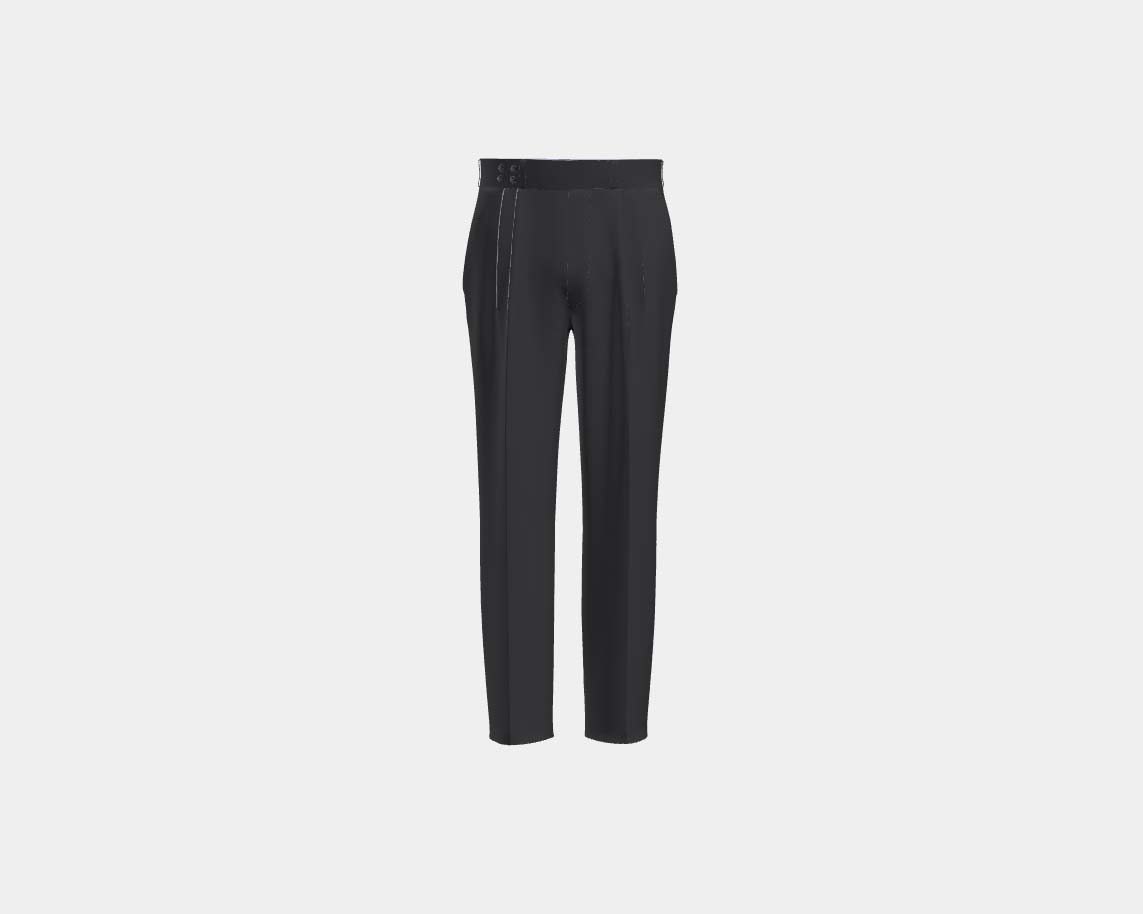 Pantalon tailleur en laine bleu années 130 Caccioppoli avec bande
