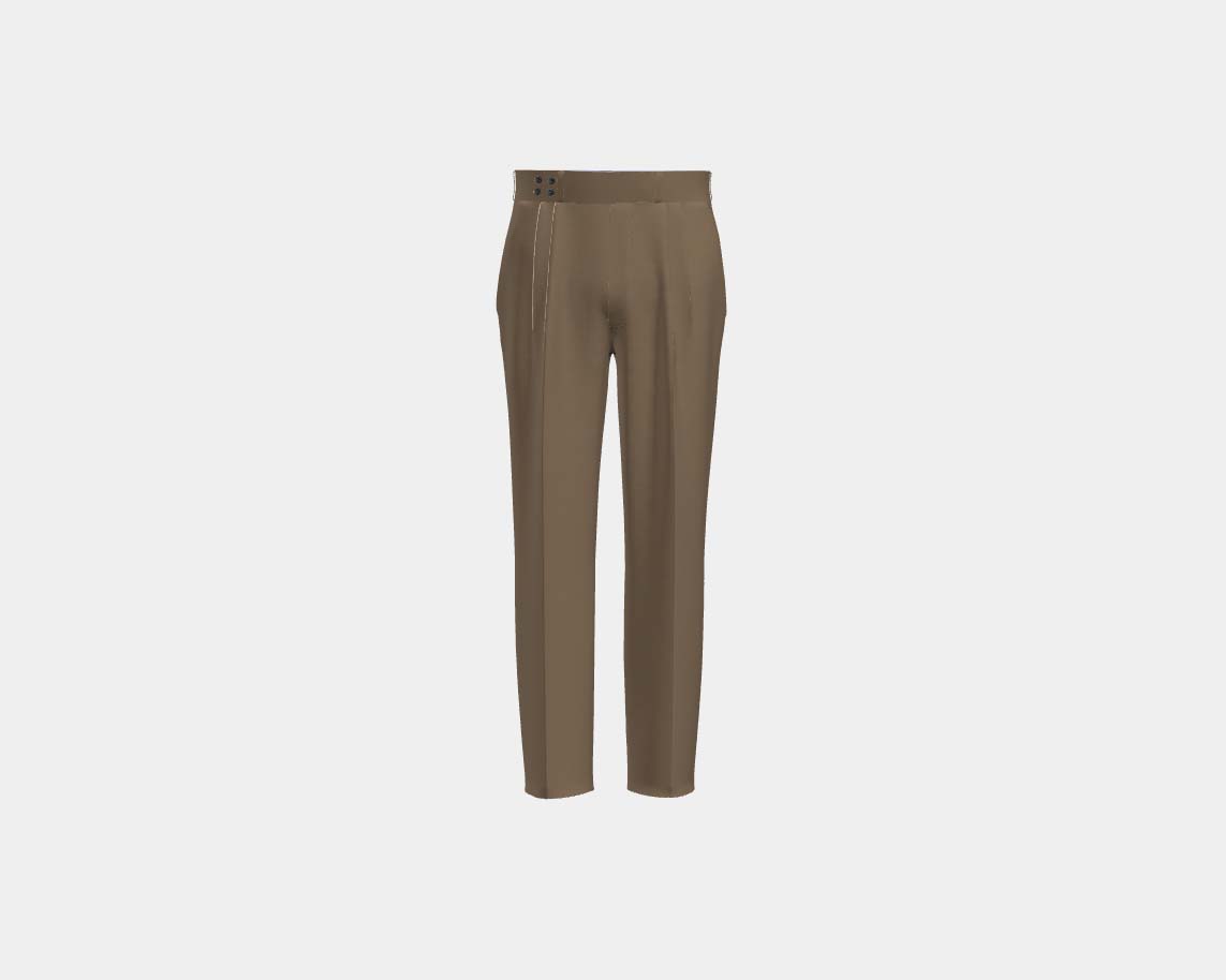Pantalon tailleur en laine beige années 130 avec bande Caccioppoli